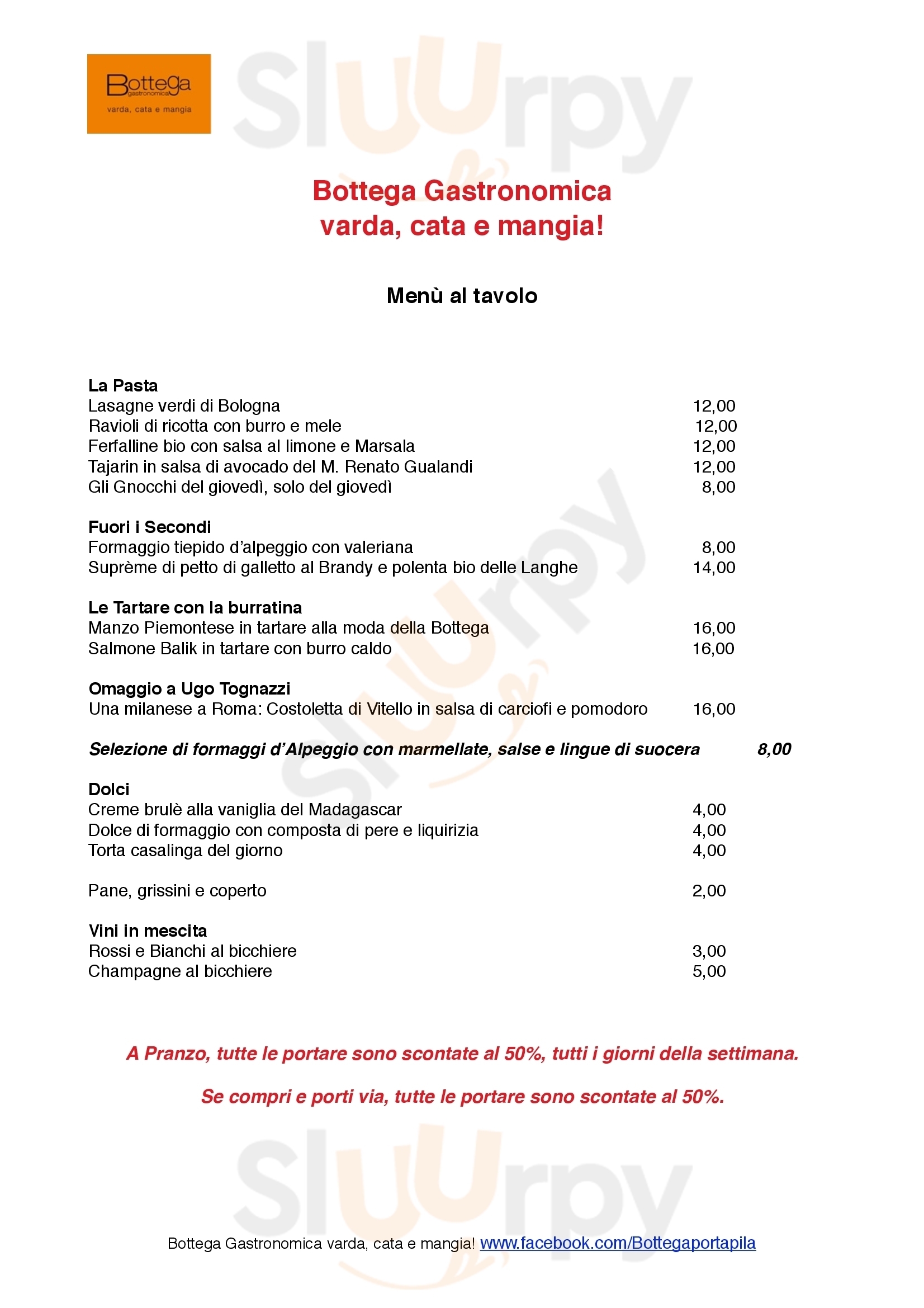 Bottega Gastronomica Torino menù 1 pagina