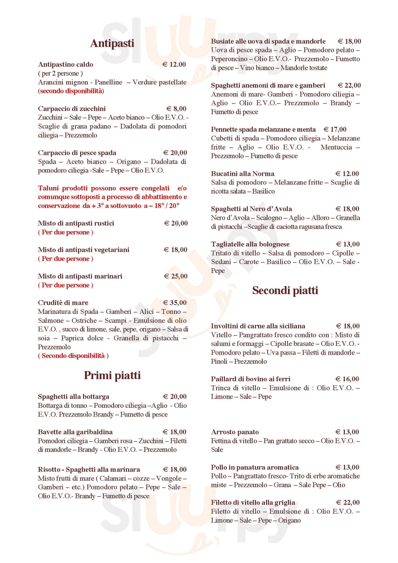 Cafè Garibaldi Mazara del Vallo menù 1 pagina