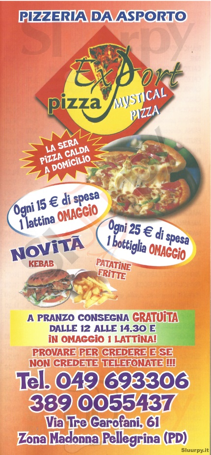 MYSTICAL PIZZA Padova menù 1 pagina