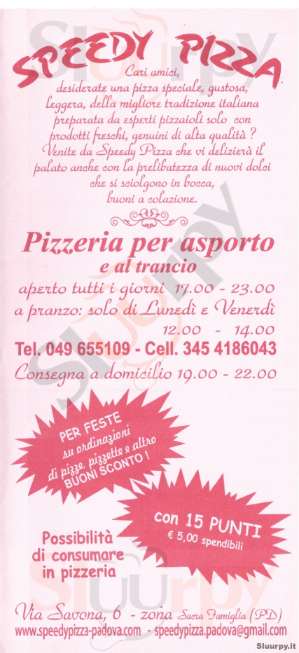 SPEEDY PIZZA Padova menù 1 pagina