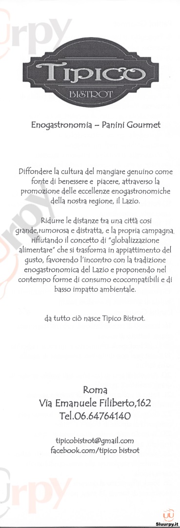 TIPICO BISTROT Roma menù 1 pagina