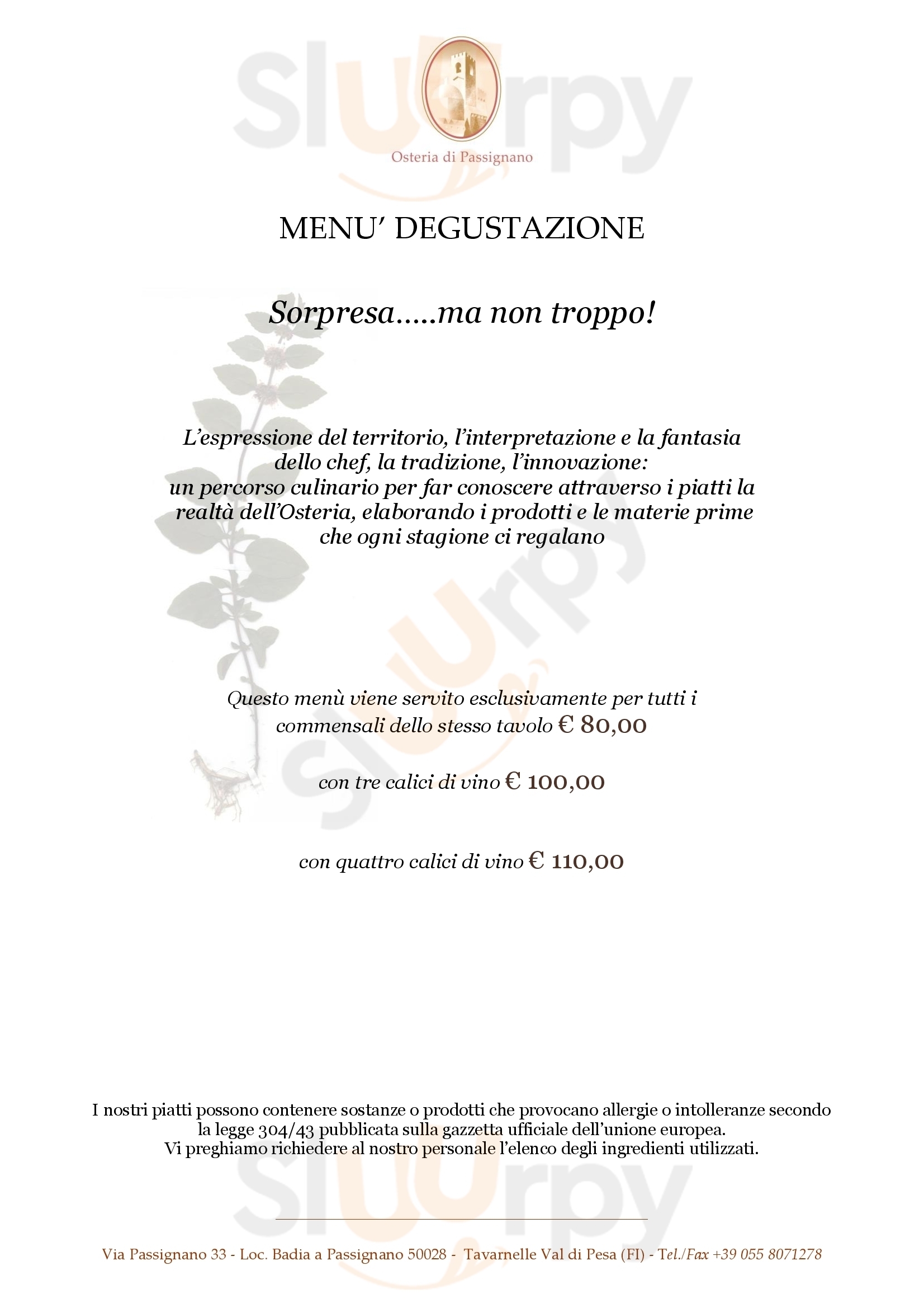 Osteria di Passignano Tavarnelle Val di Pesa menù 1 pagina