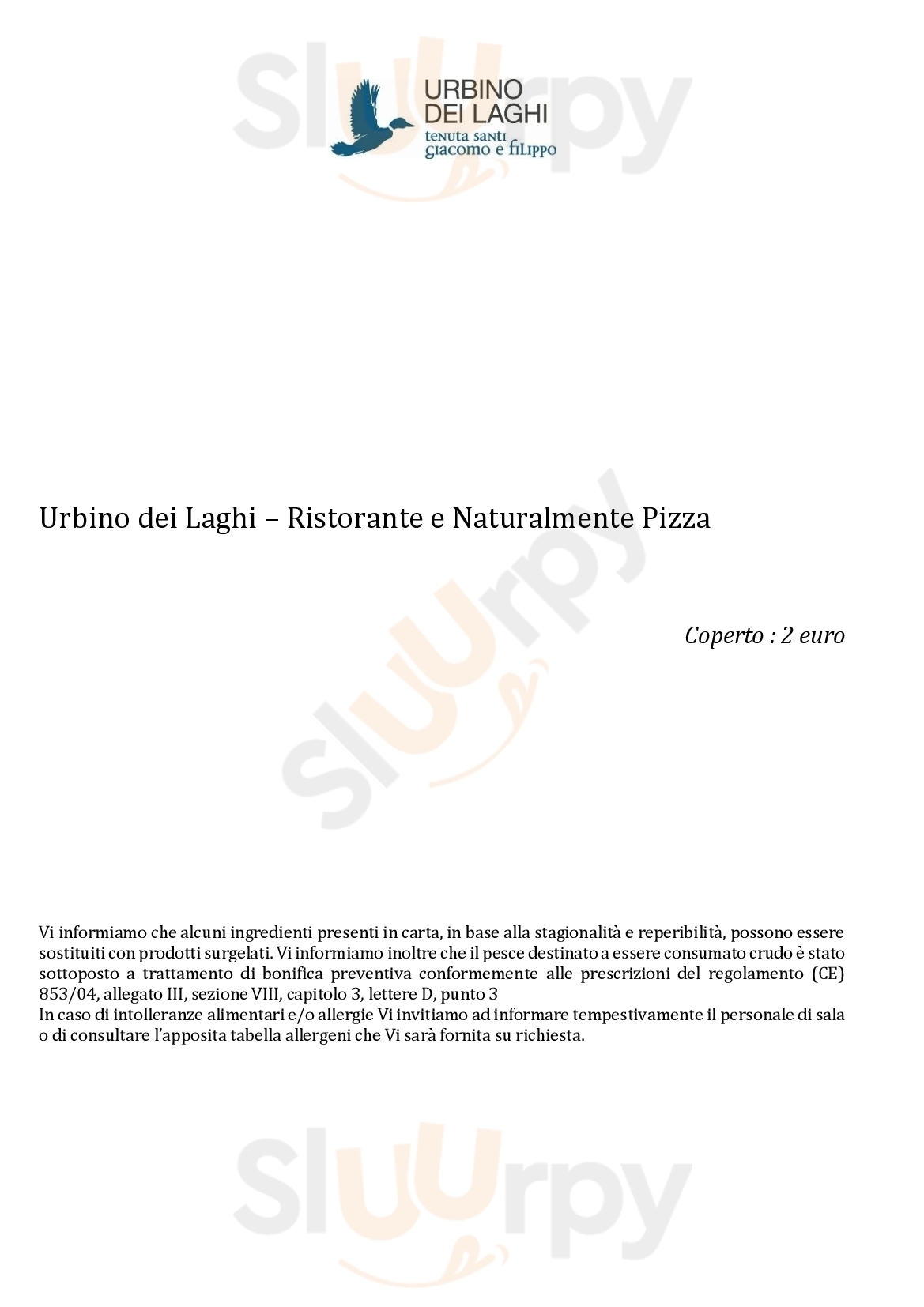 Urbino dei Laghi Urbino menù 1 pagina