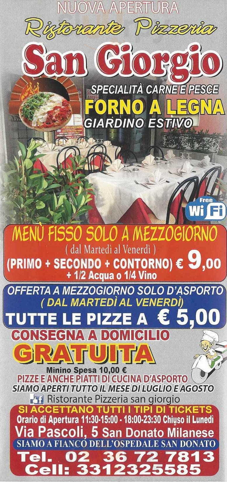 Ristorante Pizzeria San Giorgio San Donato Milanese menù 1 pagina