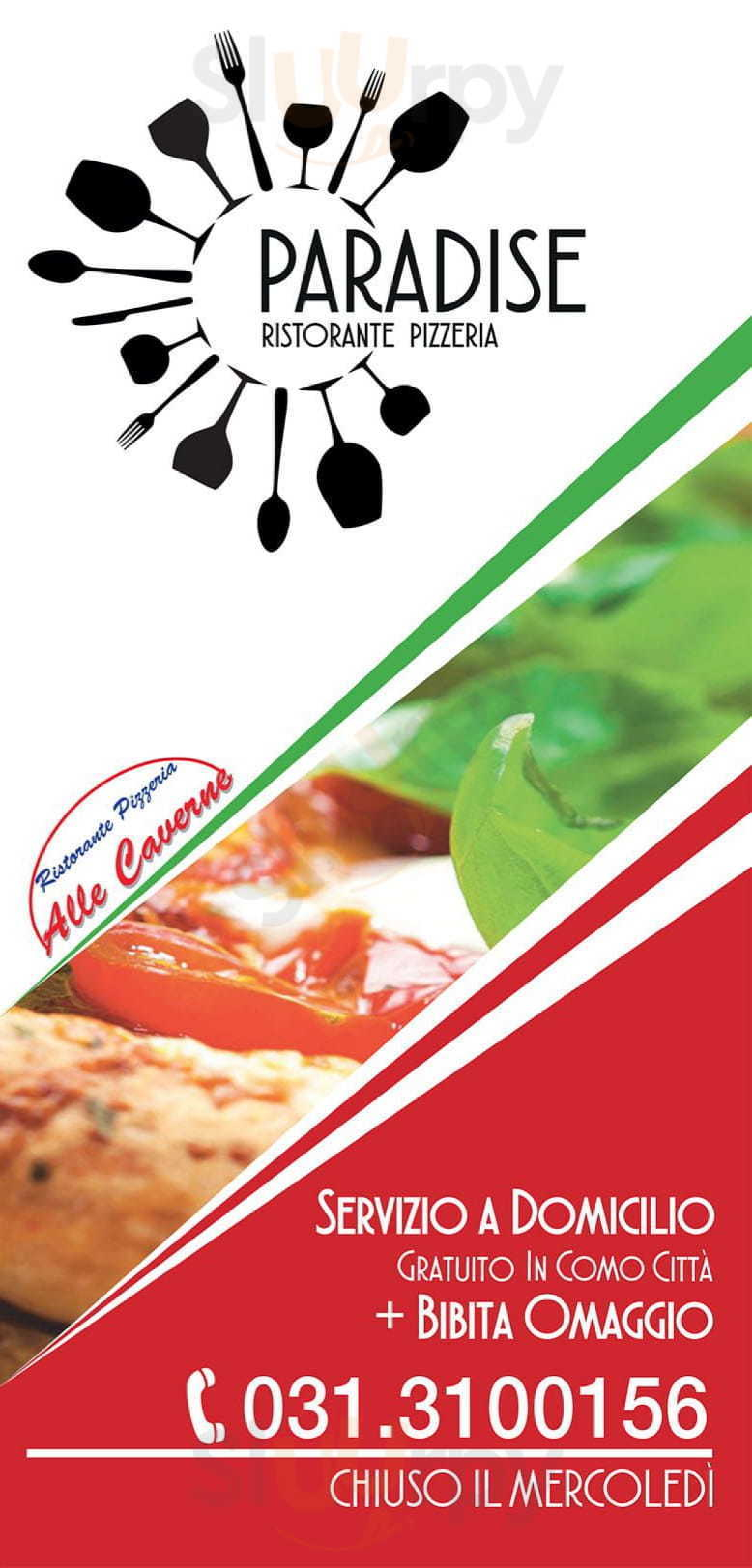 Ristorante Pizzeria Paradise Como menù 1 pagina