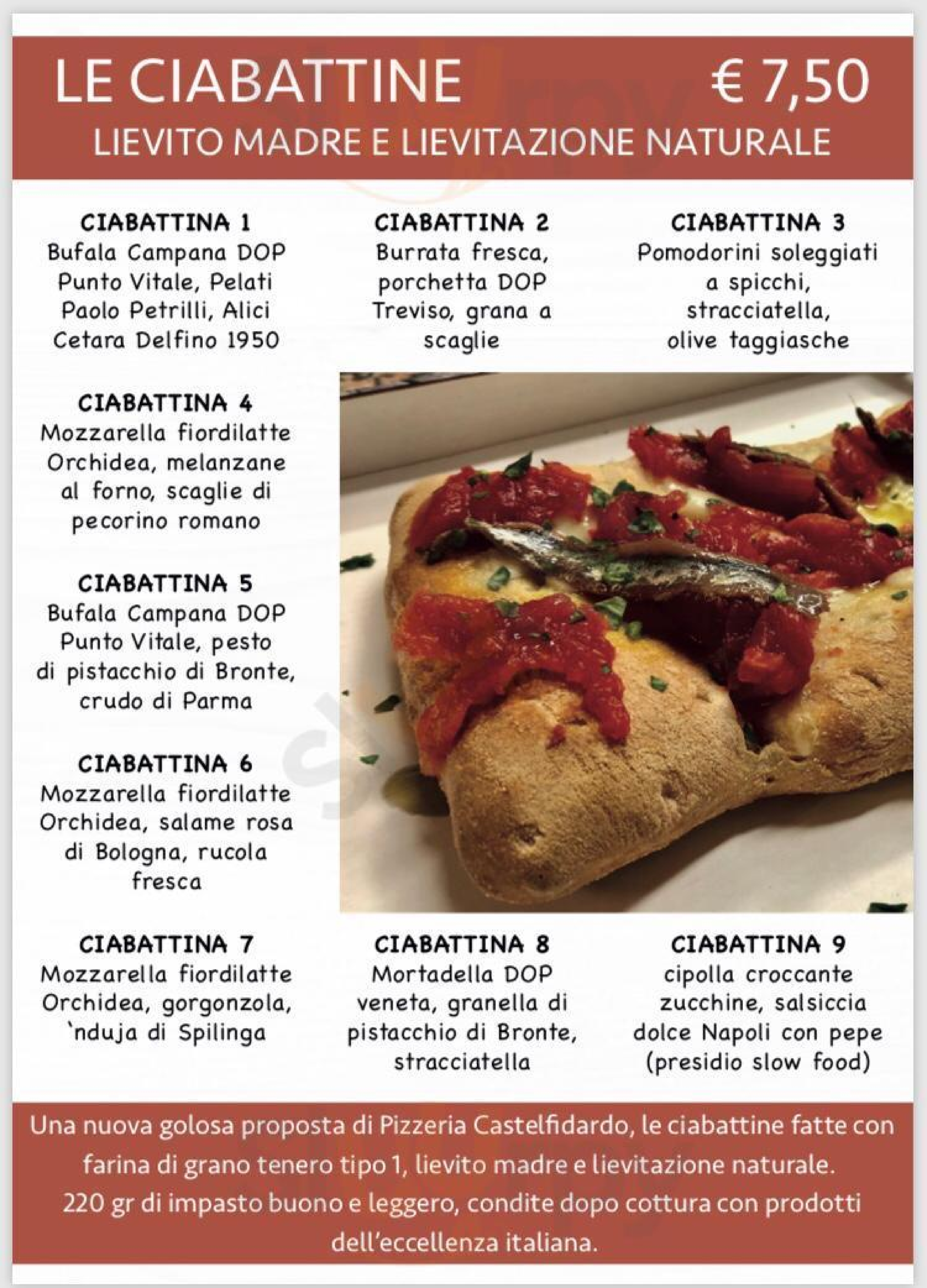 Pizzeria castelfidardo Padova menù 1 pagina