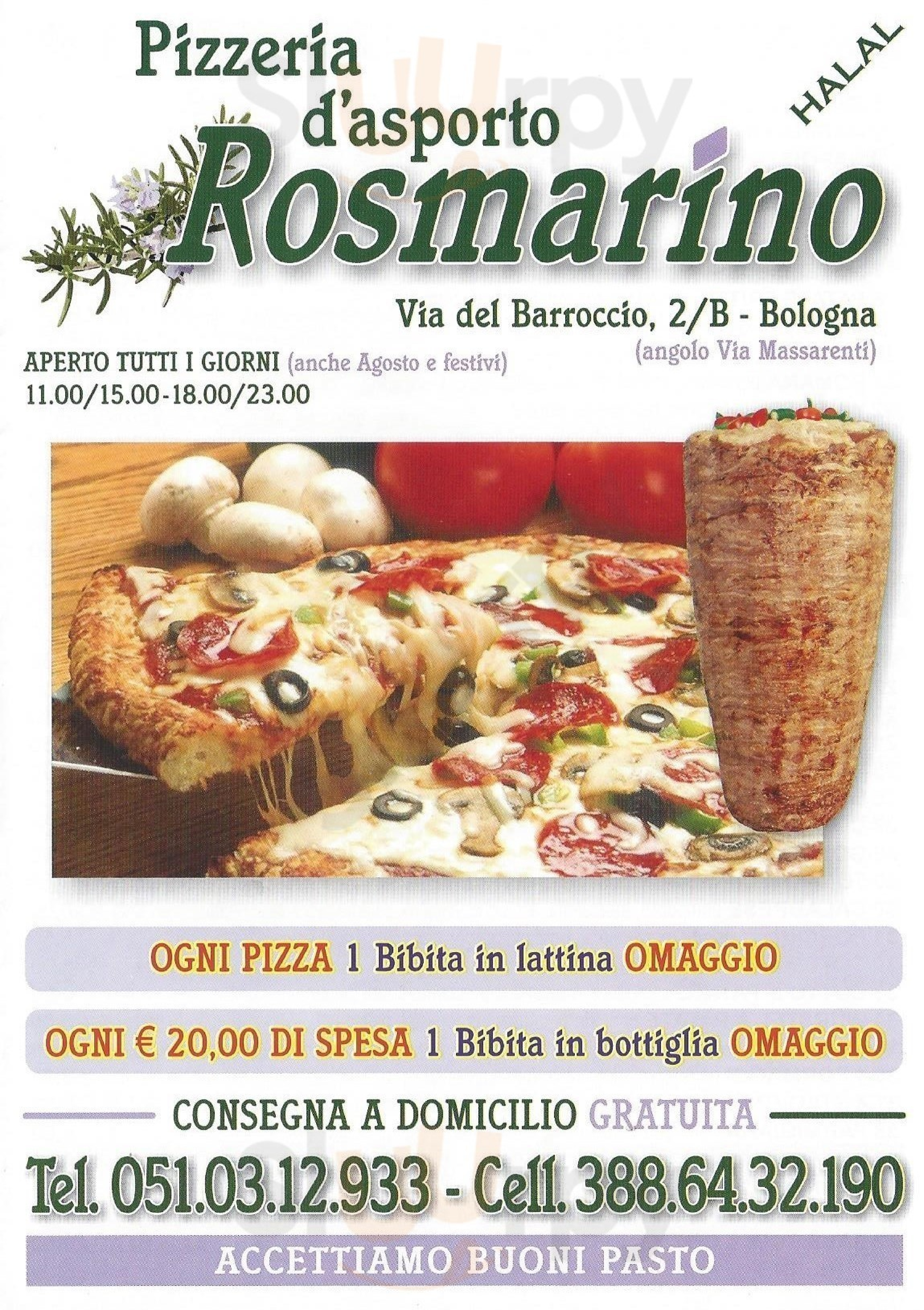 Pizzeria d'Asporto Rosmarino Bologna menù 1 pagina
