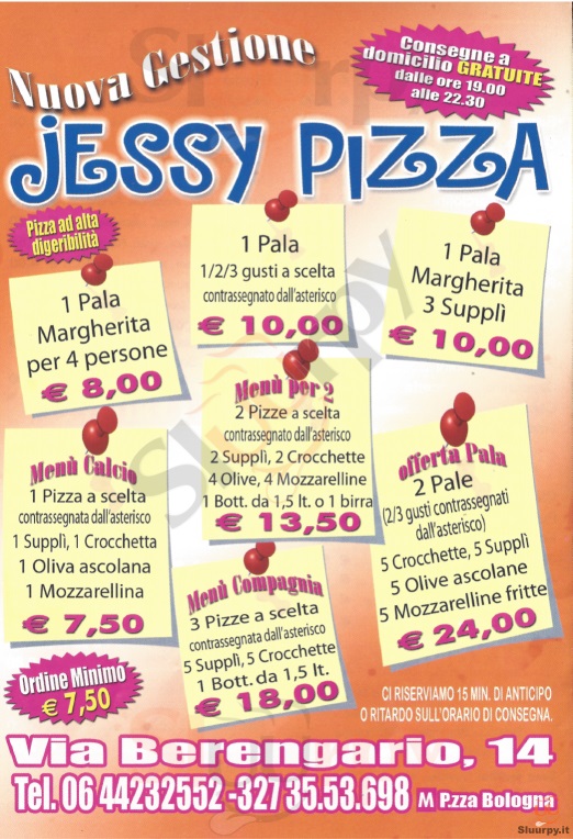 JESSY PIZZA Roma menù 1 pagina