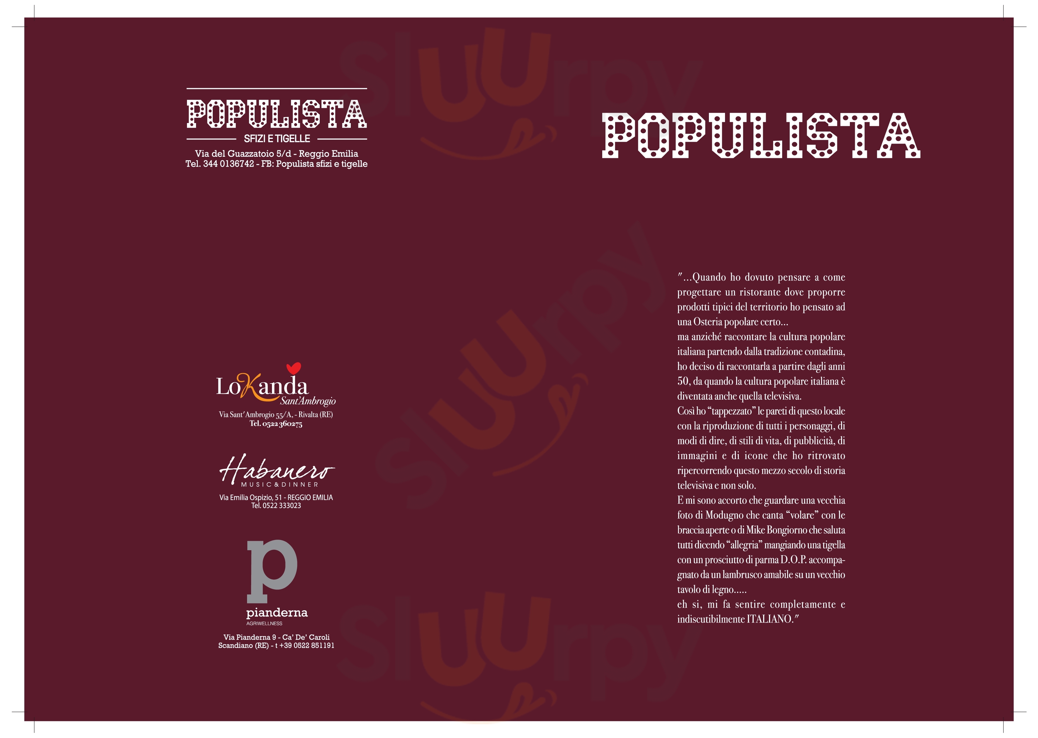 Populista - Sfizi e Tigelle Reggio Emilia menù 1 pagina