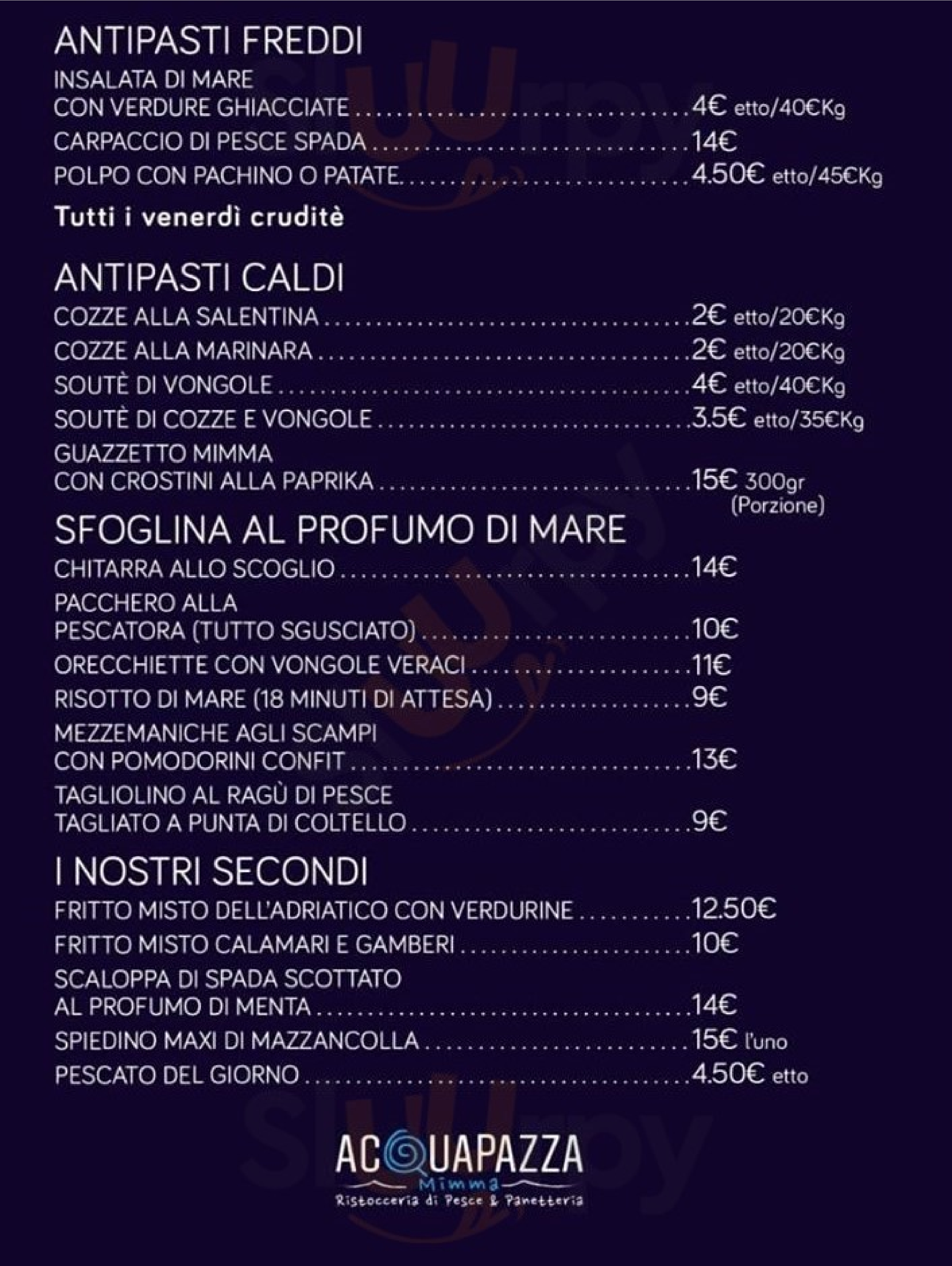Acquapazza -  Ristocceria di pesce & Panetteria Ravenna menù 1 pagina