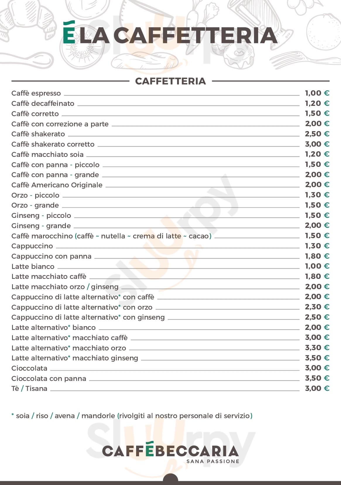 Caffe Beccaria Varese menù 1 pagina
