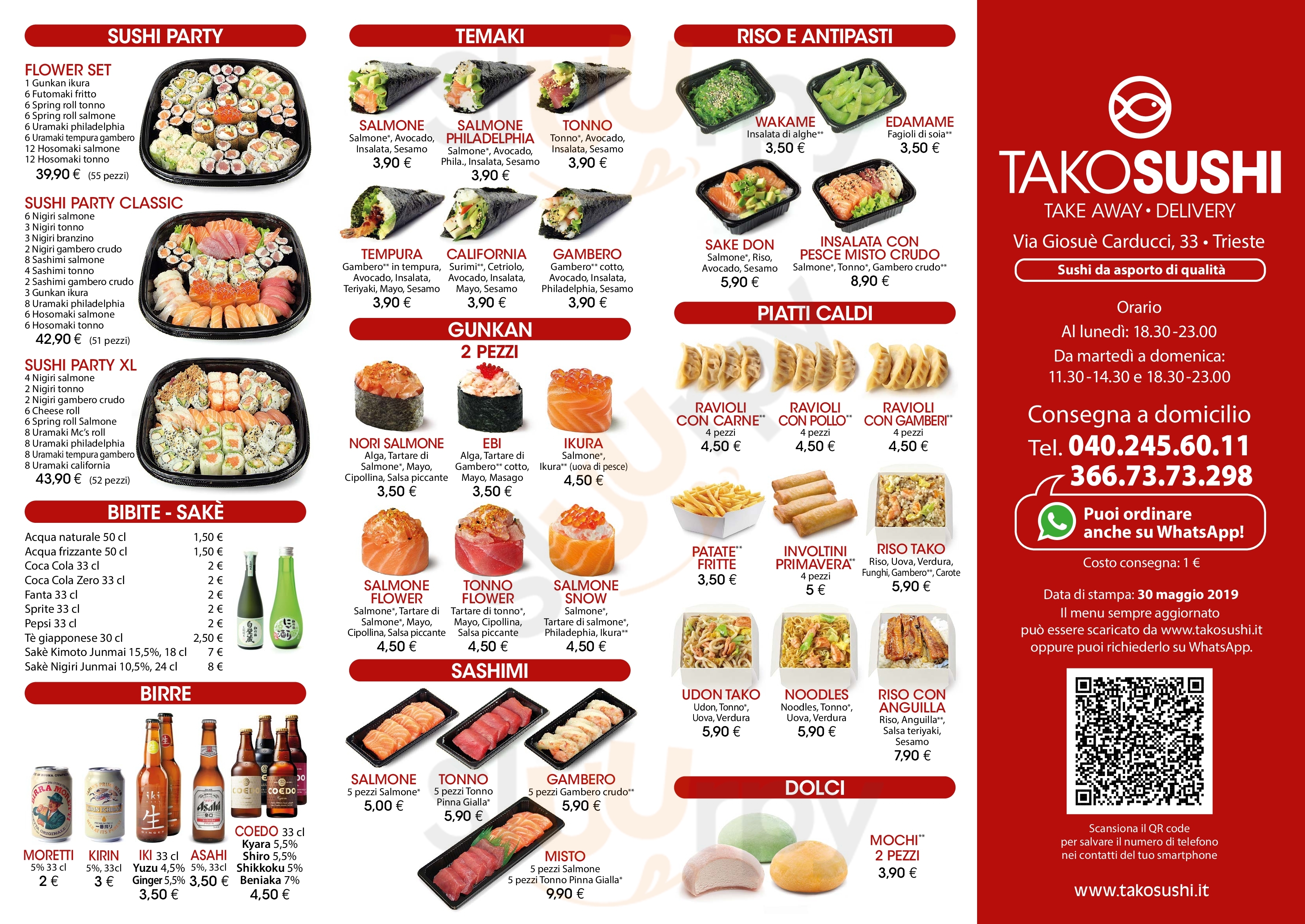 Tako shop sushi menu