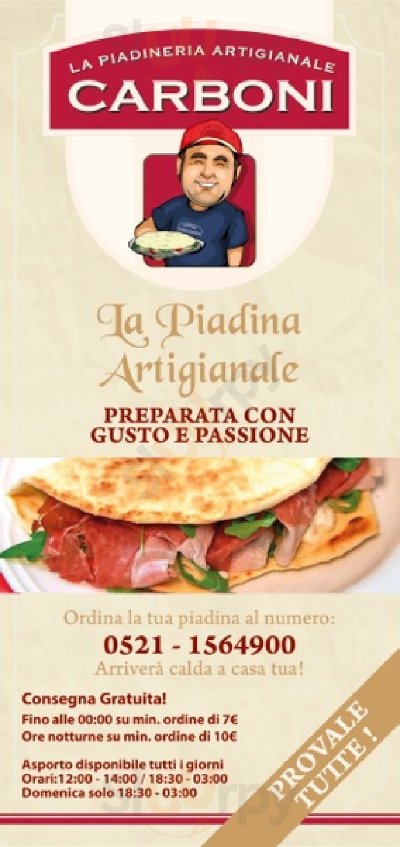 Piadineria Carboni Parma menù 1 pagina