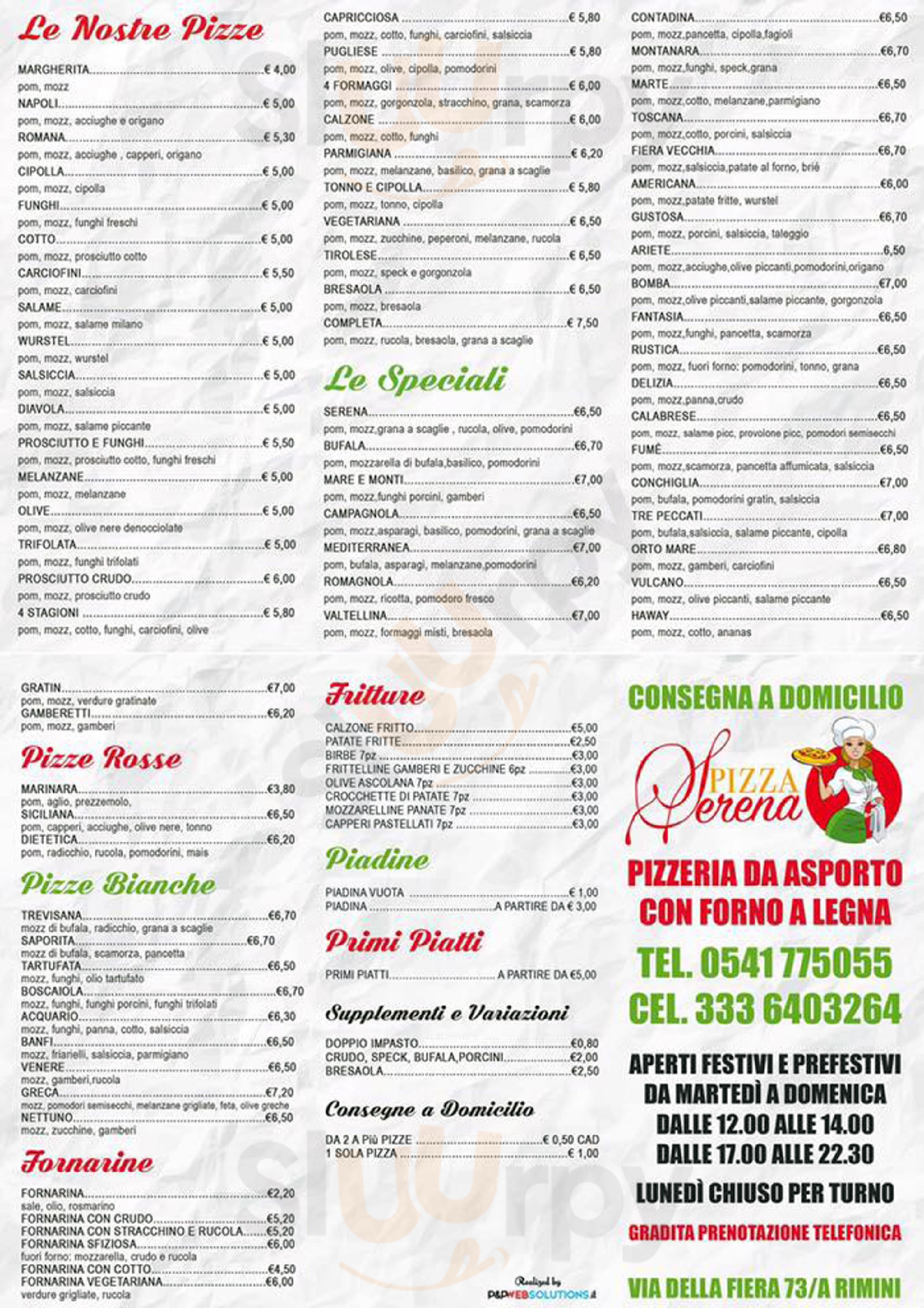 Pizzeria Serena - Gastronomia Piadineria Rimini menù 1 pagina