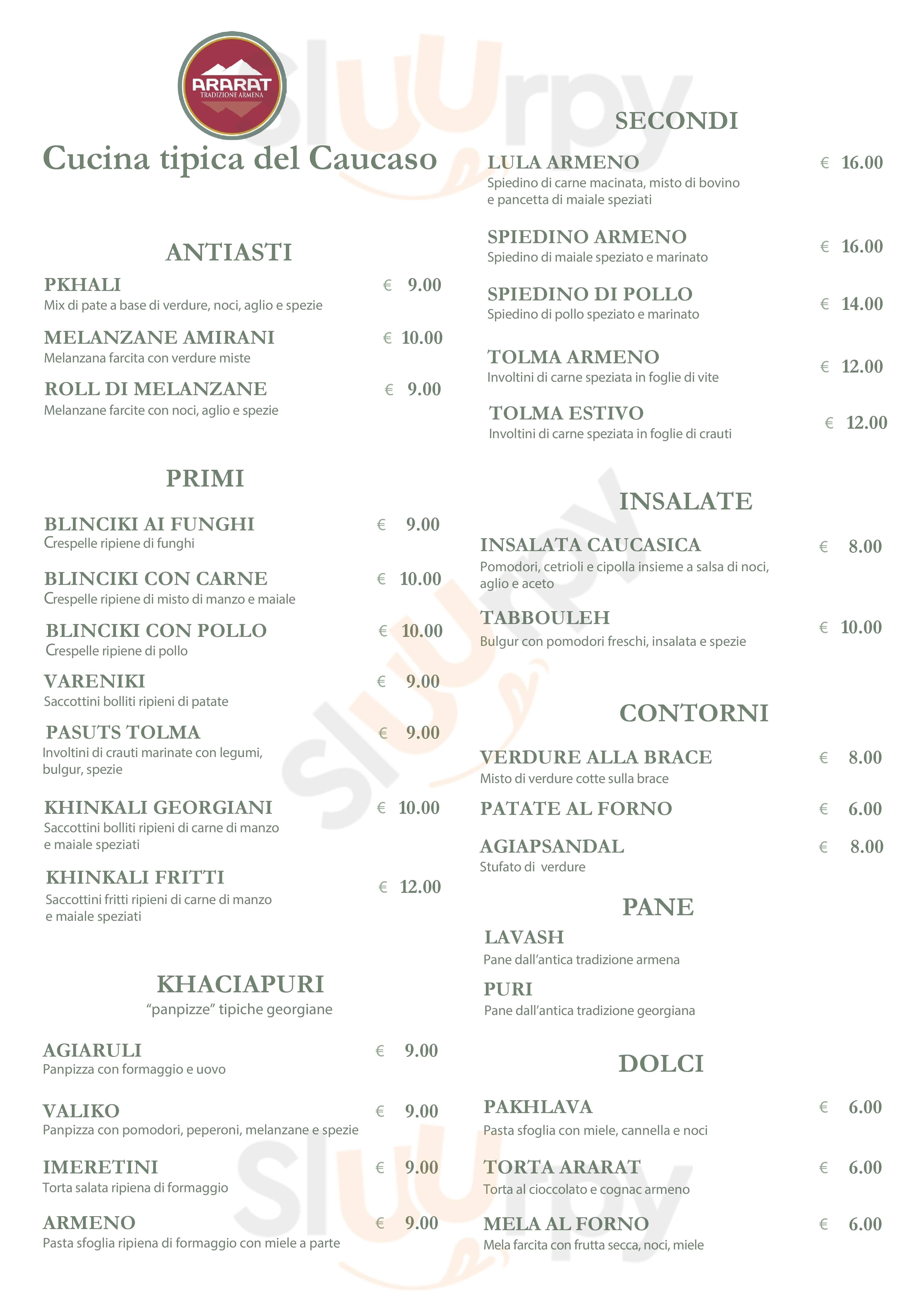 Ararat - Restaurant & Wine Bar Firenze menù 1 pagina