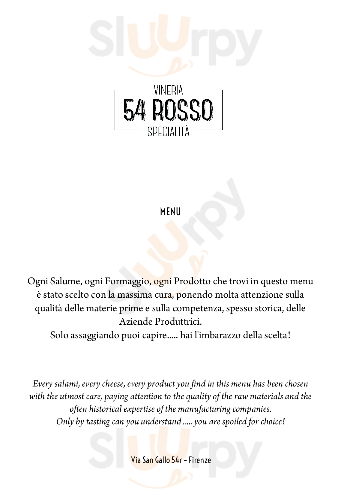 54 Rosso Vineria Specialita' Firenze menù 1 pagina