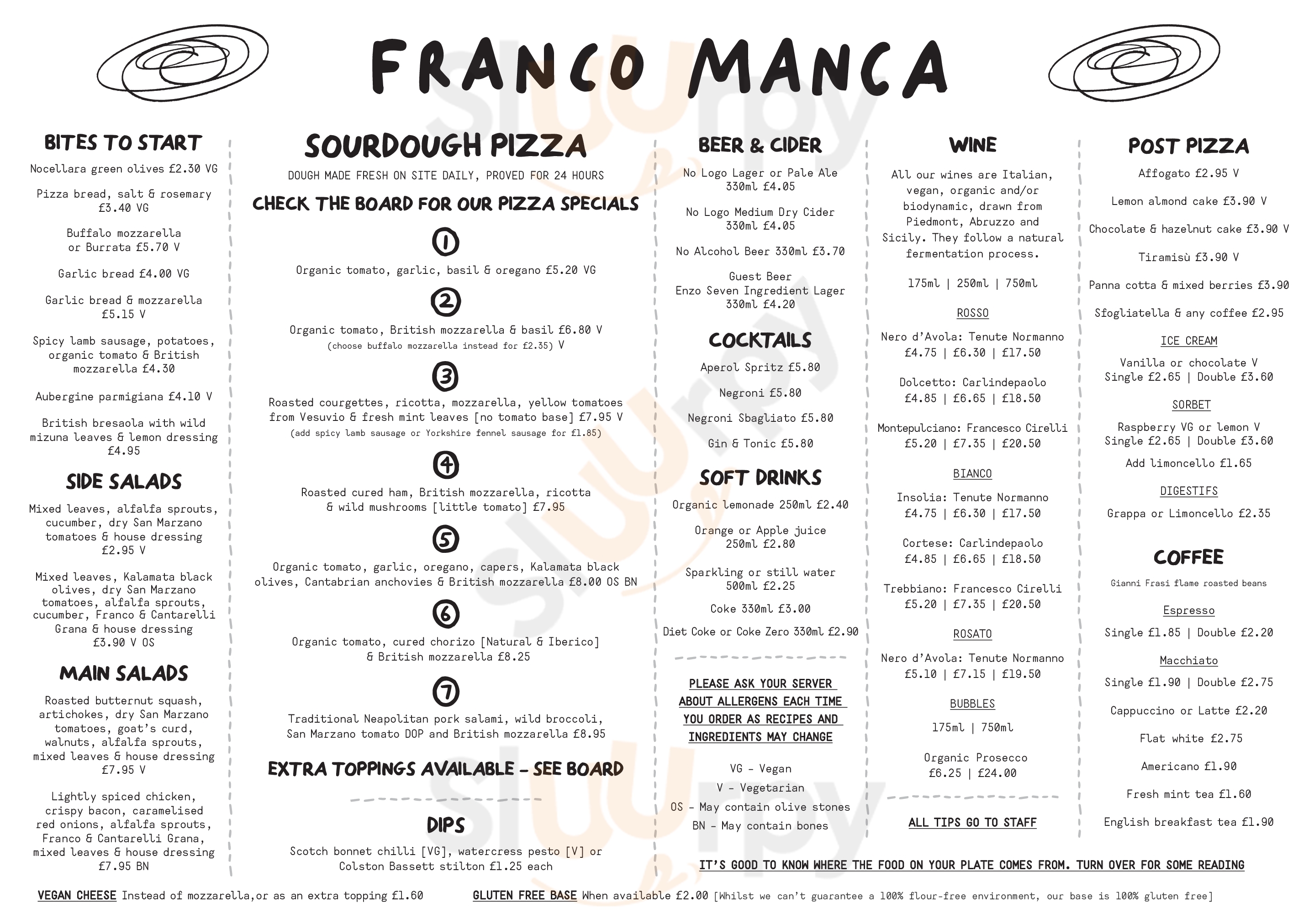 Franco Manca, Lingua