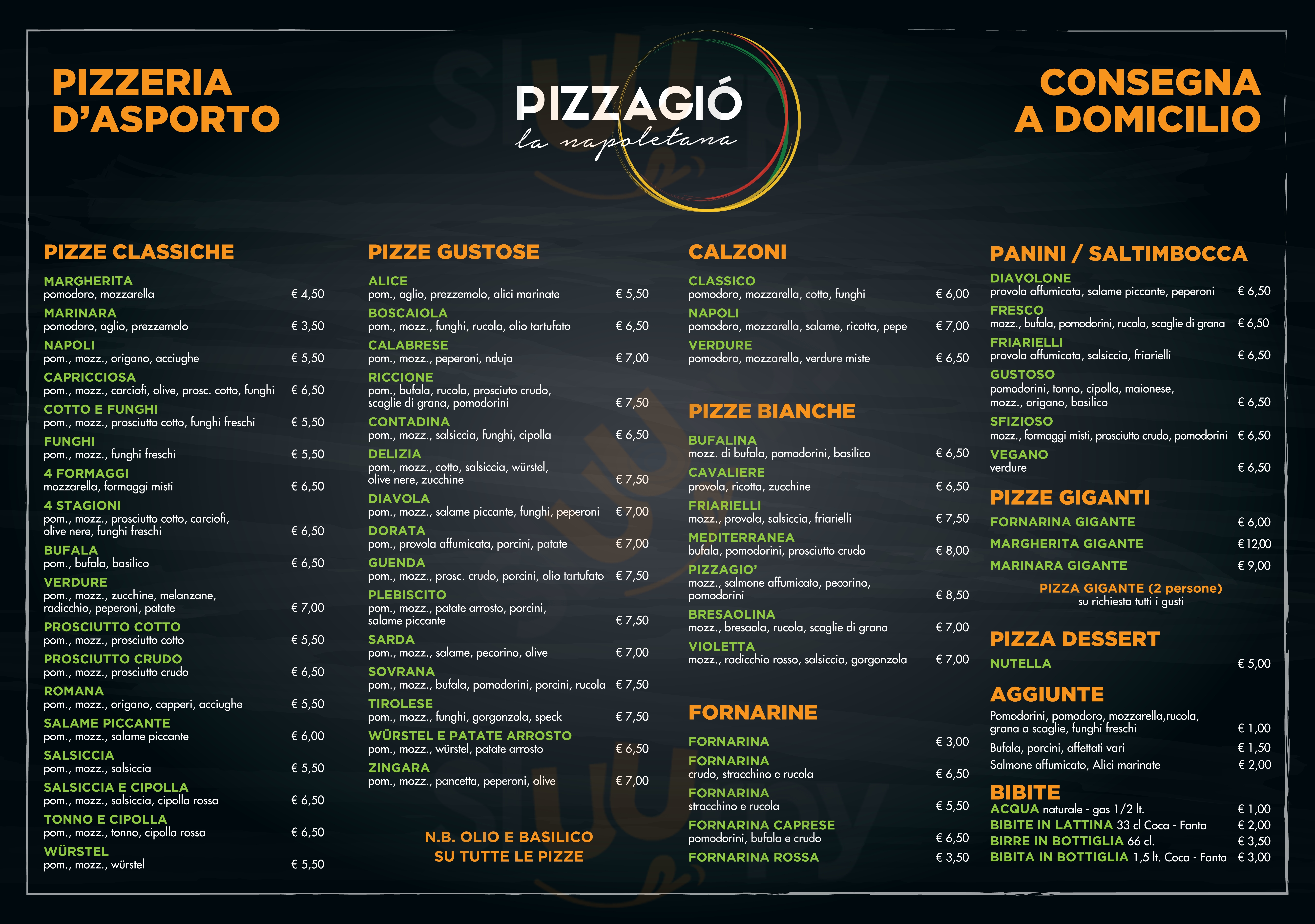 Pizzeria Pizzagiò Riccione menù 1 pagina