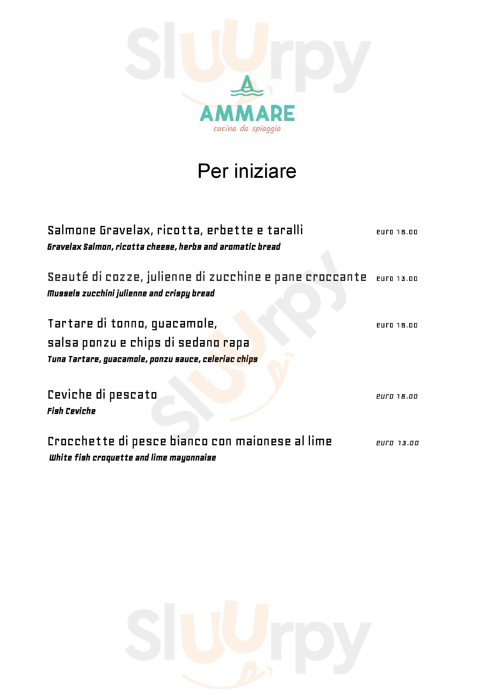 Ammare Castiglione Della Pescaia menù 1 pagina