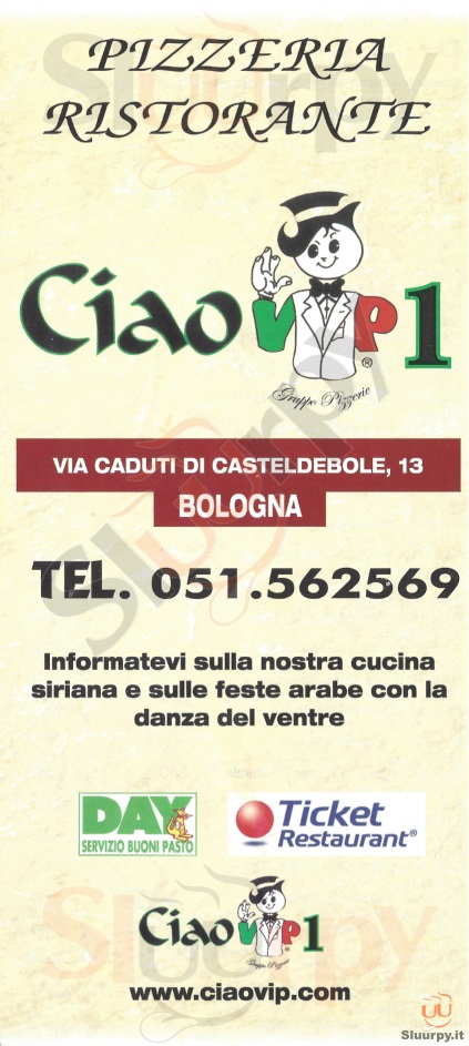CIAO VIP 1 Bologna menù 1 pagina