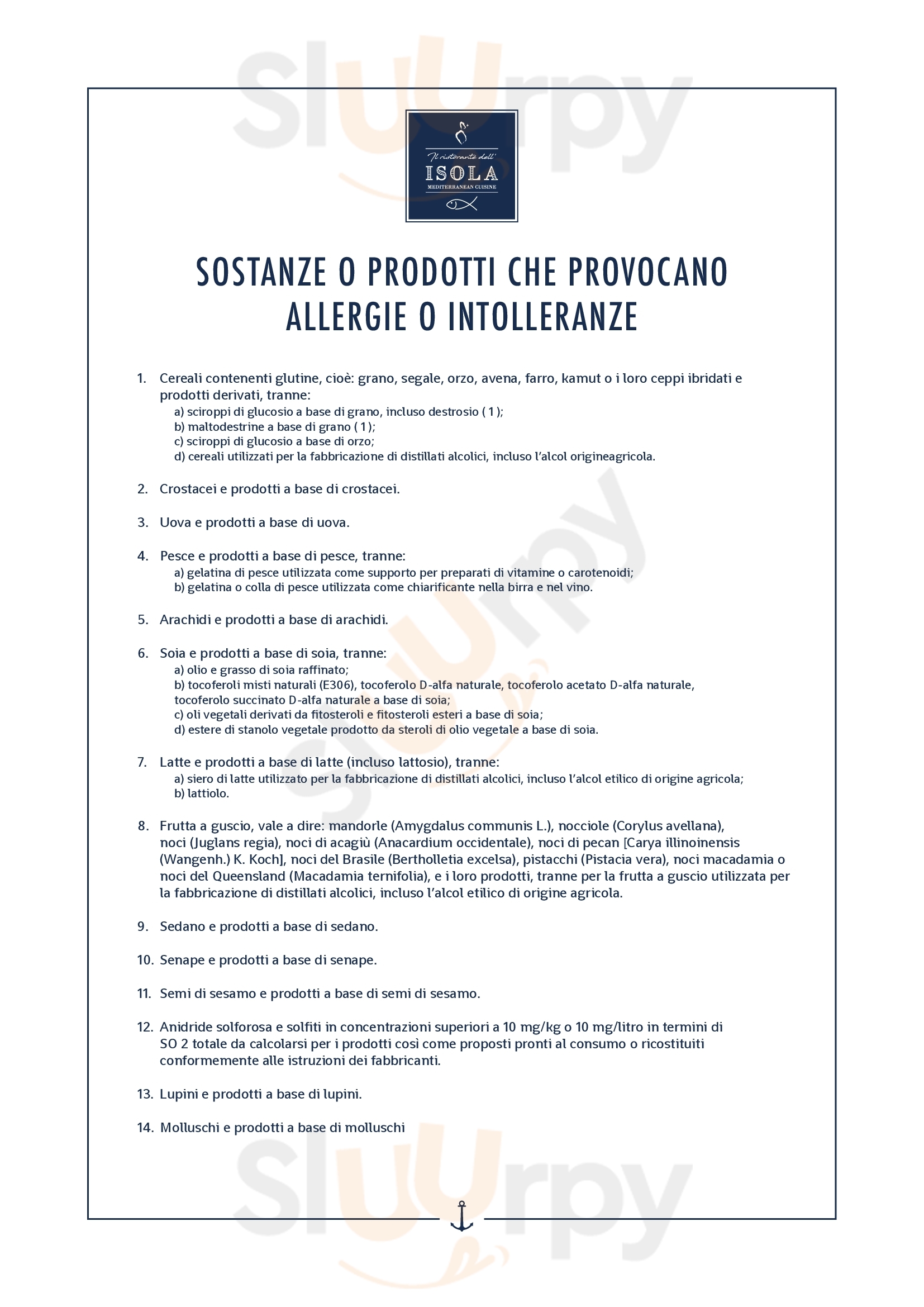 Il Ristorante dell'Isola Porto Cesareo menù 1 pagina