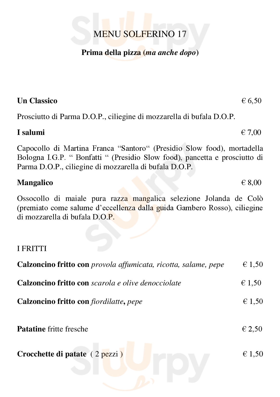 Pizzeria Solferino 17 Faiano menù 1 pagina