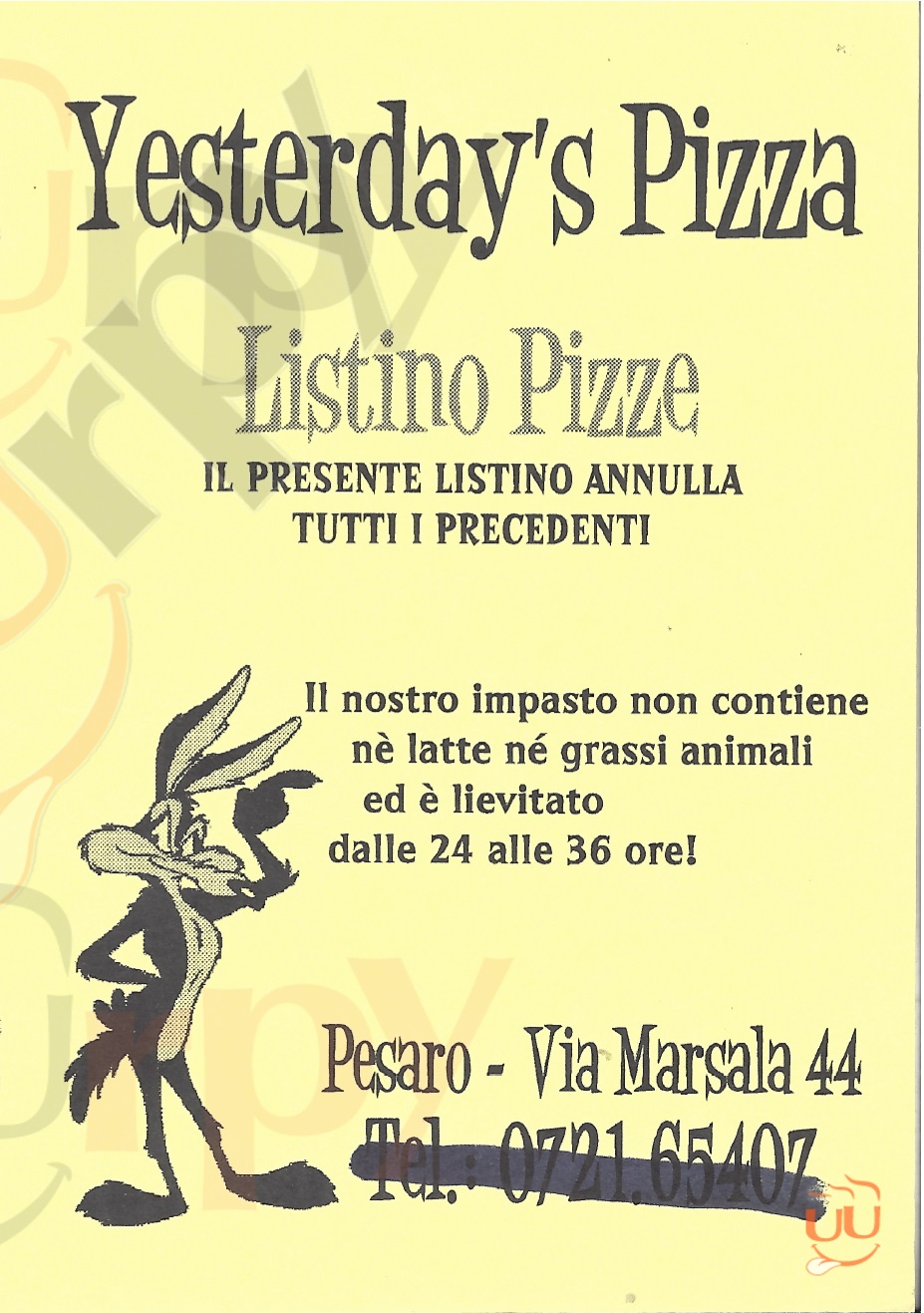 YESTERDAYS PIZZA Pesaro menù 1 pagina