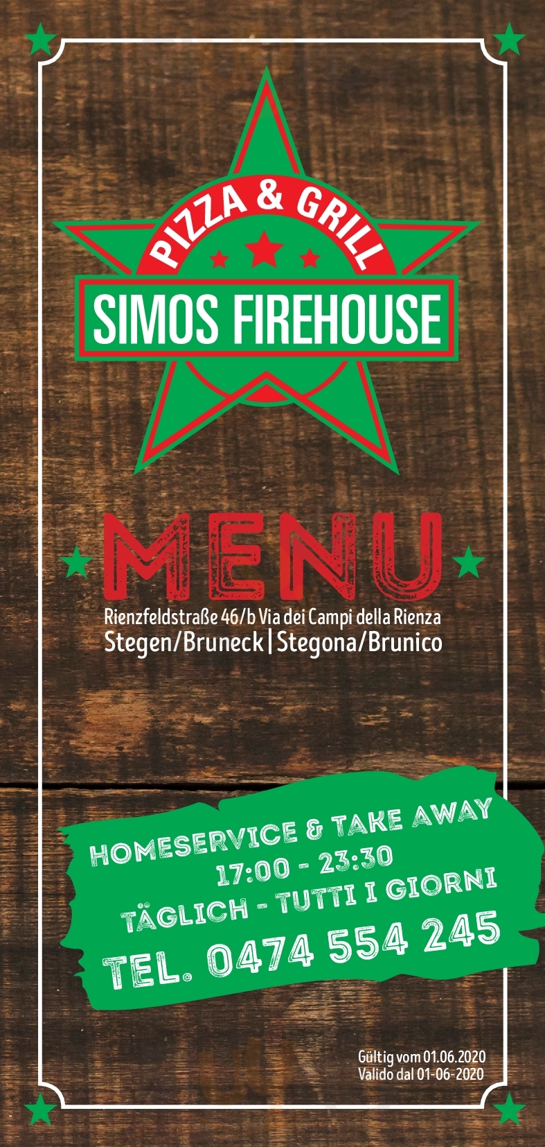 Simos Firehouse Pizza & Grill Brunico menù 1 pagina