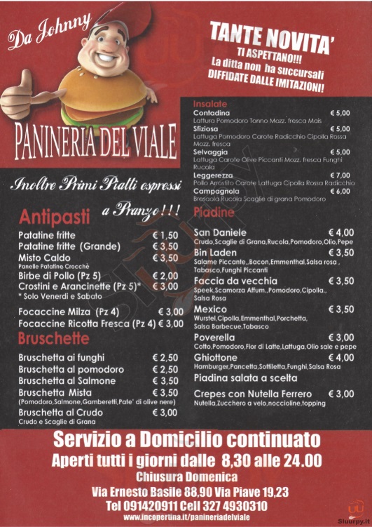 PANINERIA DEL VIALE, Via Basile Palermo menù 1 pagina
