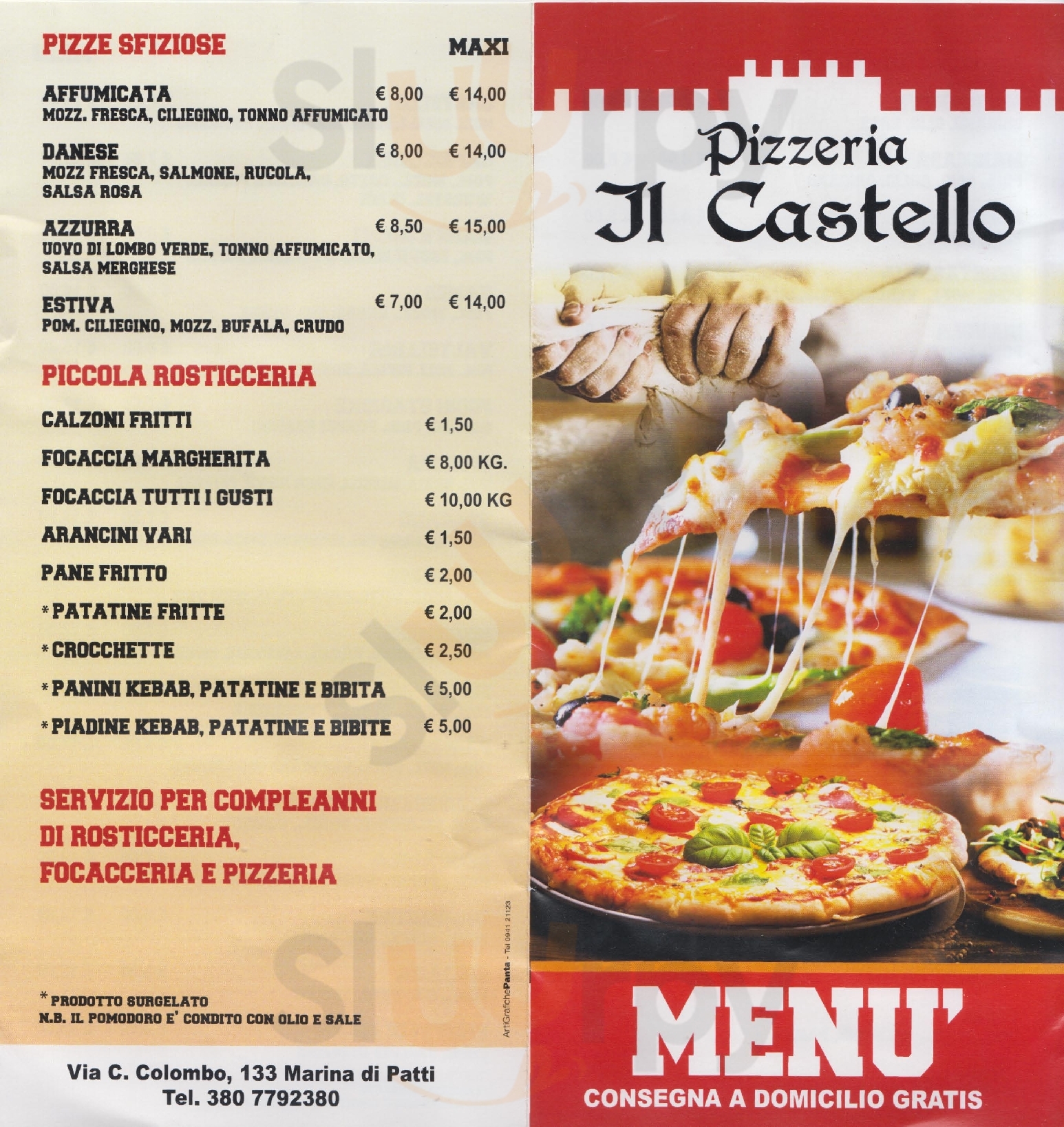 Pizzeria Il Castello Patti menù 1 pagina