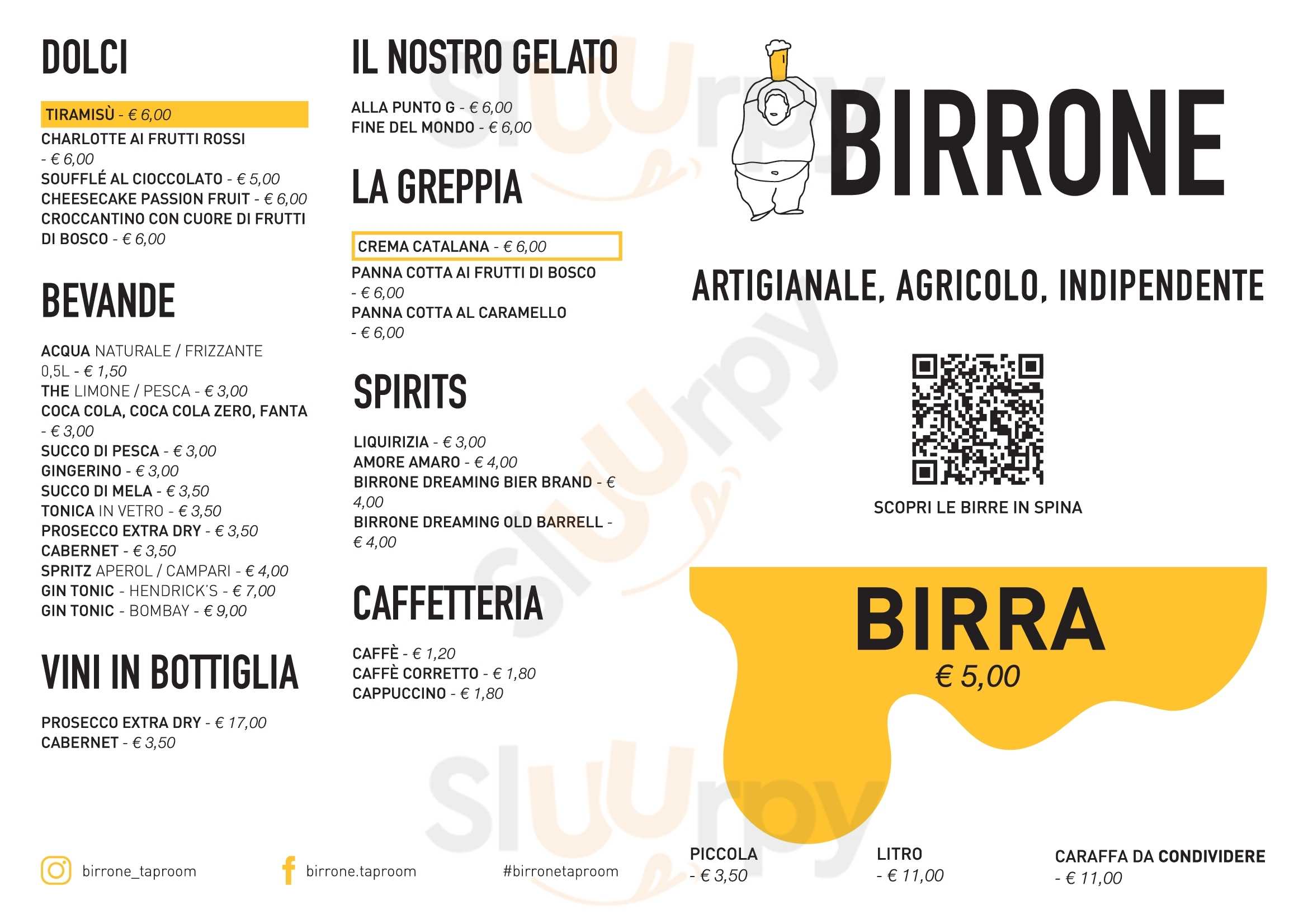 Birrificio Birrone Isola Vicentina menù 1 pagina