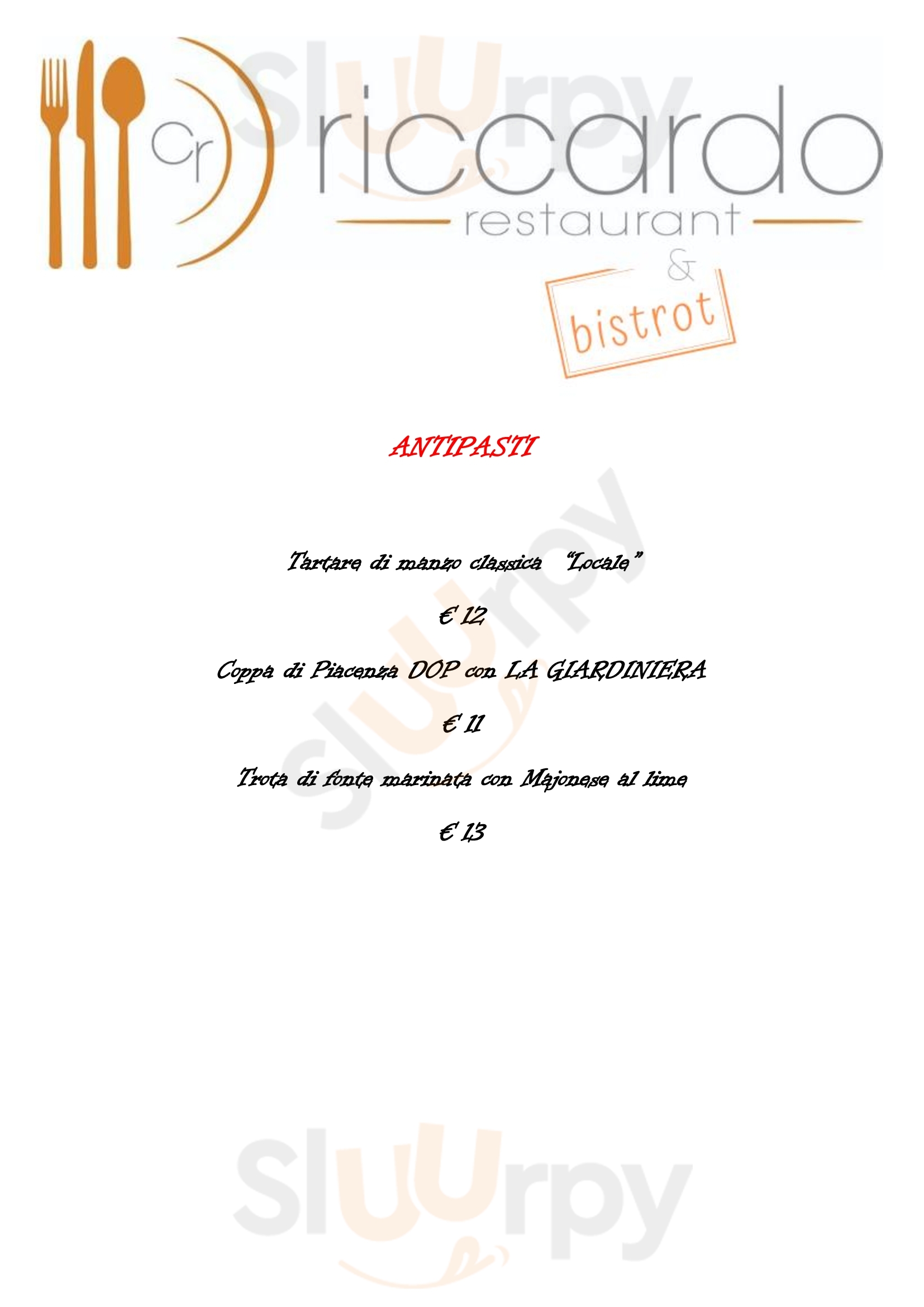 Riccardo Restaurant Sarnico menù 1 pagina