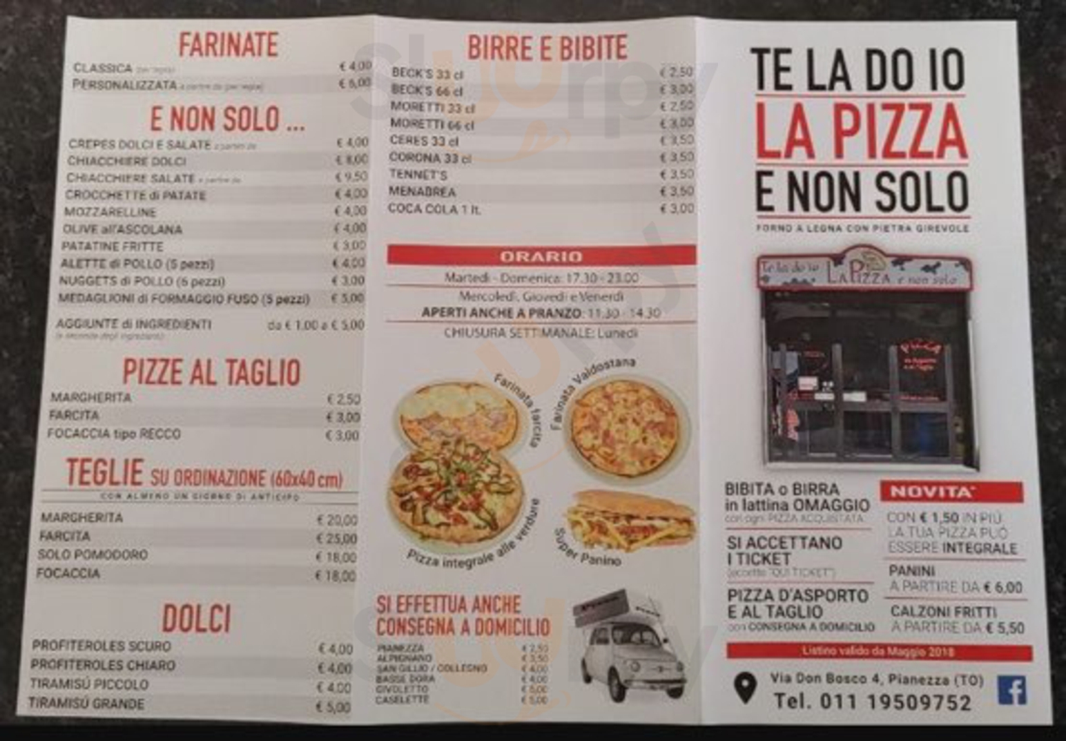 Te La Do Io La Pizza e Non Solo Pianezza menù 1 pagina