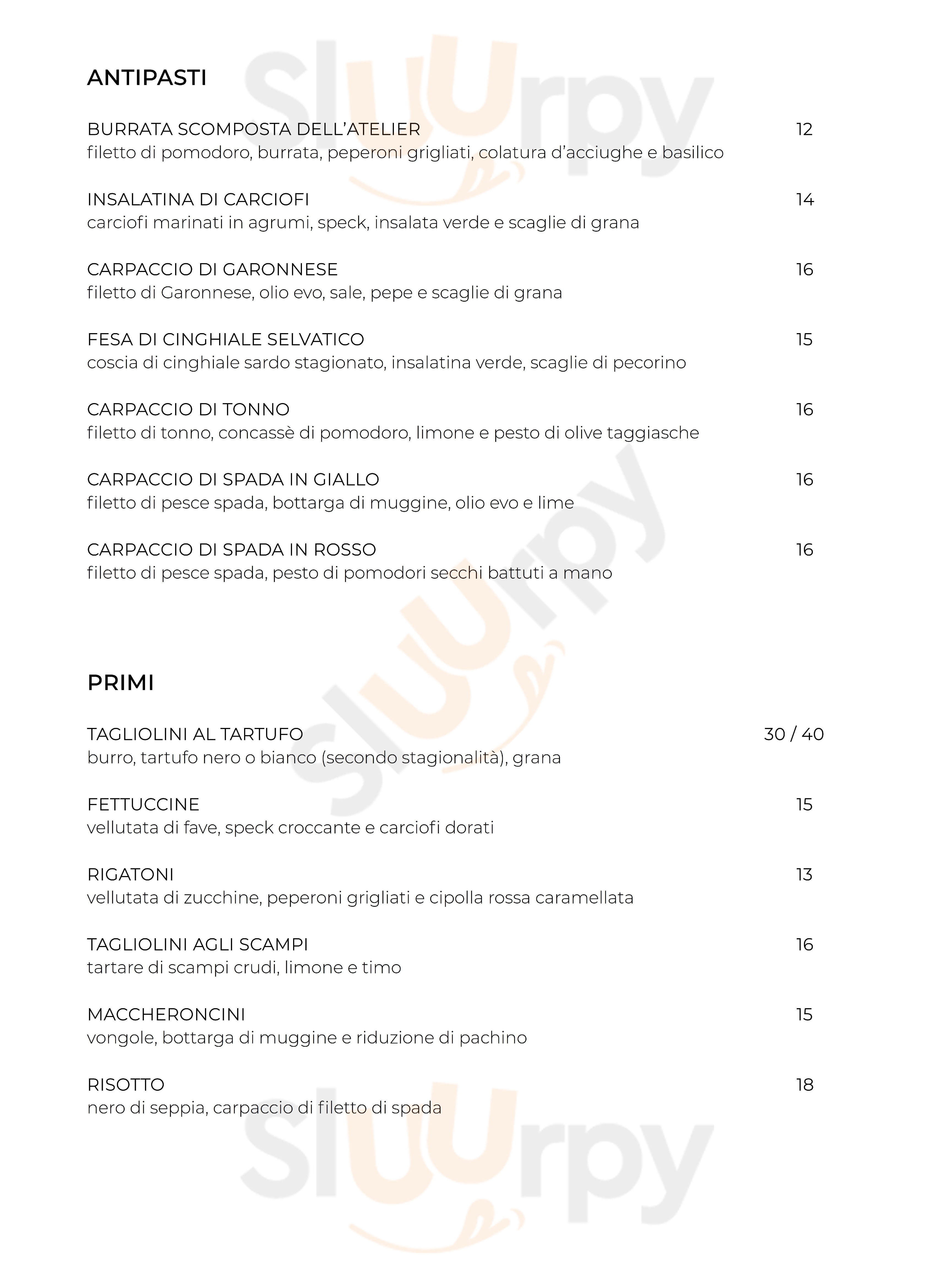 Ristorante Atelier del Gusto Vinovo menù 1 pagina