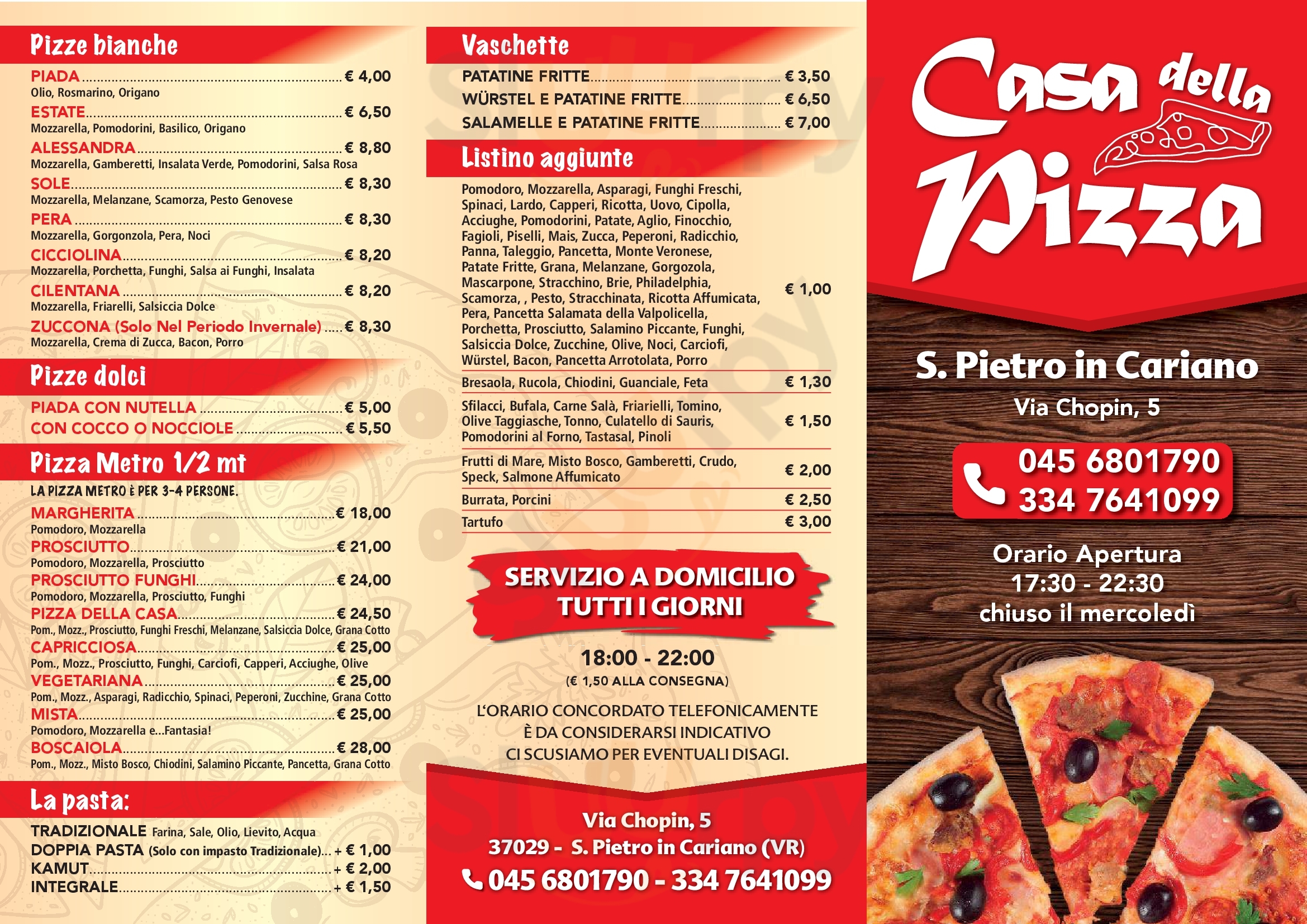 Casa della Pizza Bure menù 1 pagina