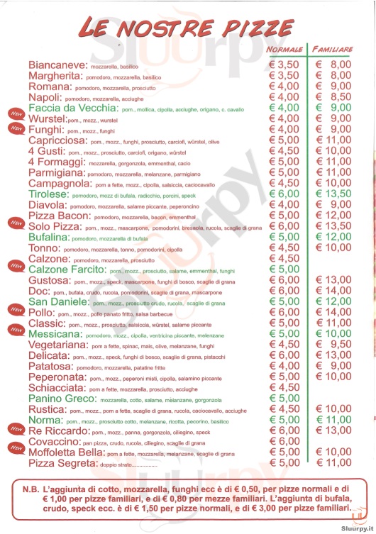 Menù SOLO PIZZA, Palermo specialità e piatti del Menù Principale