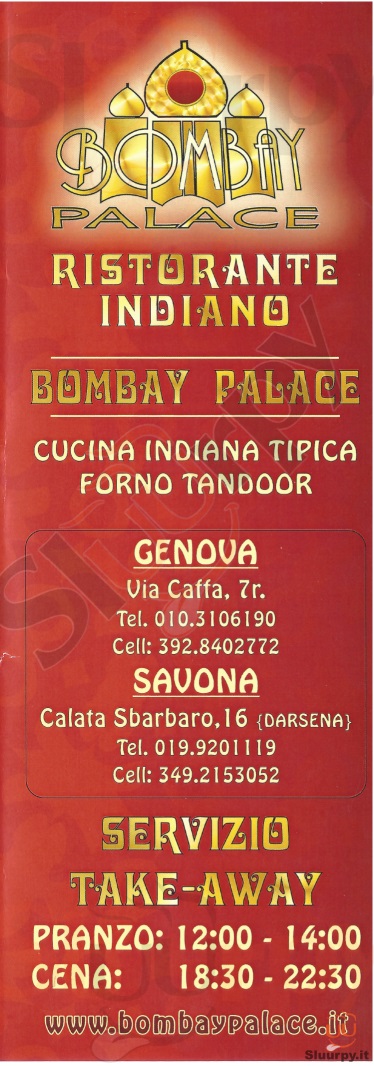 BOMBAY PALACE - Genova Genova menù 1 pagina