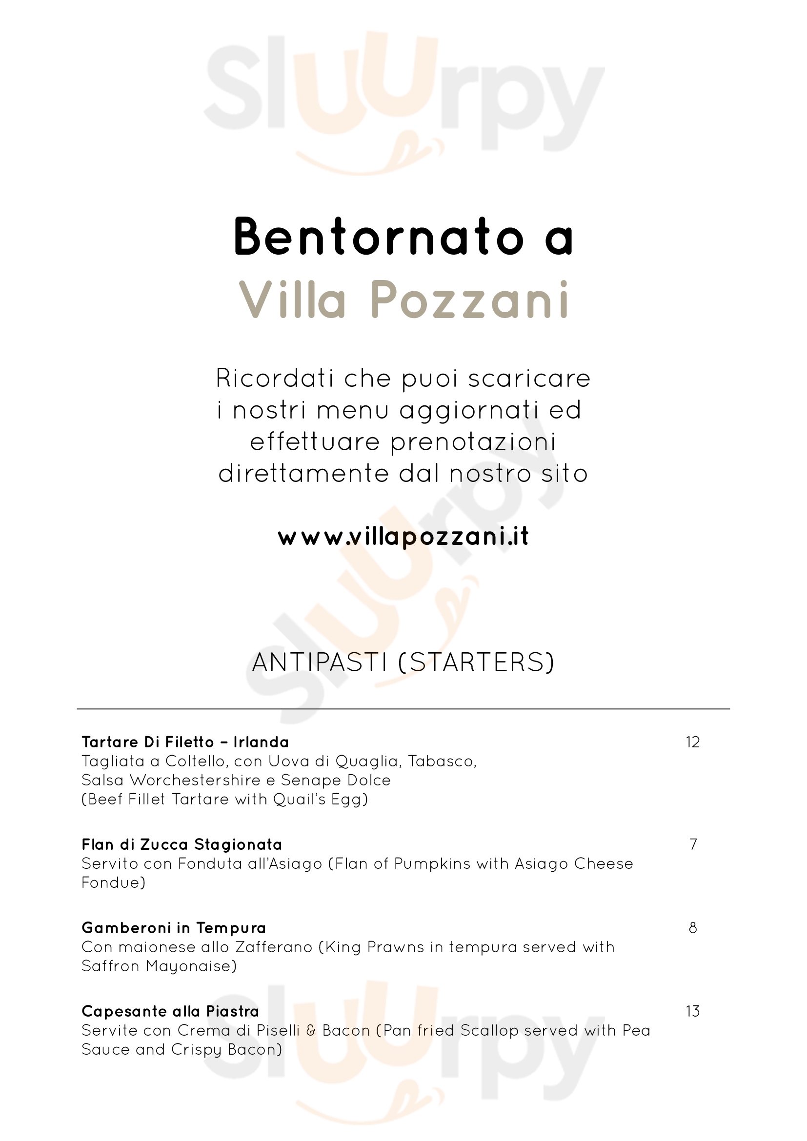 Villa Pozzani - Ristorante & Bar Malo menù 1 pagina
