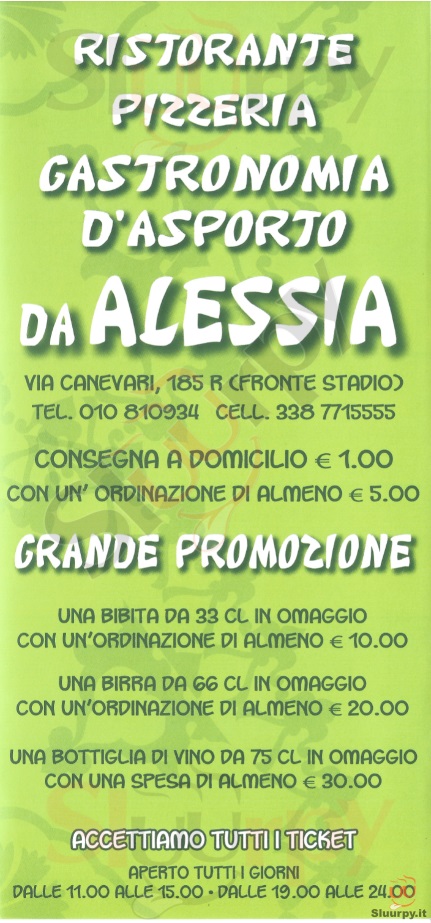 DA ALESSIA Genova menù 1 pagina