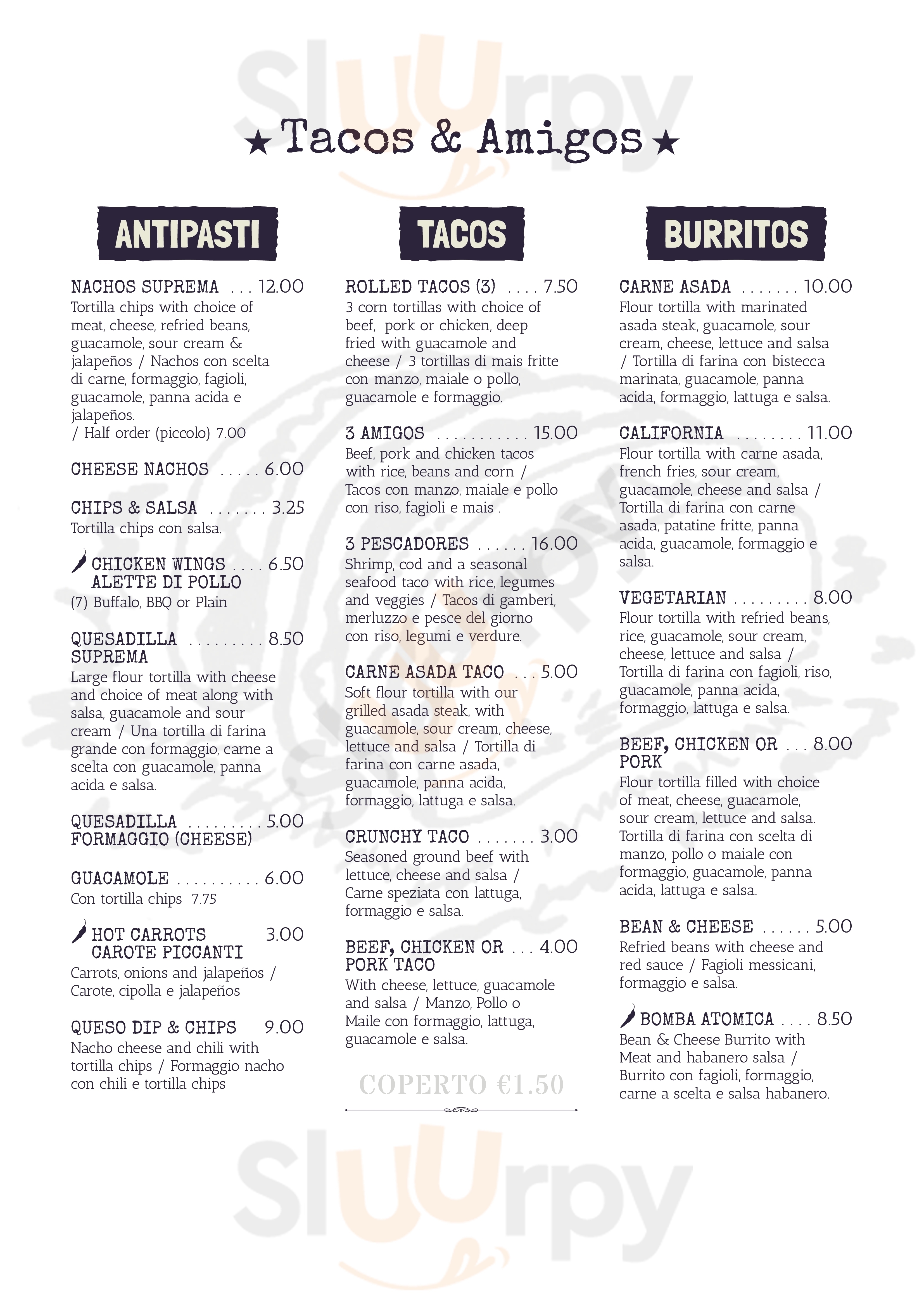 Tacos & Amigos Costabissara menù 1 pagina