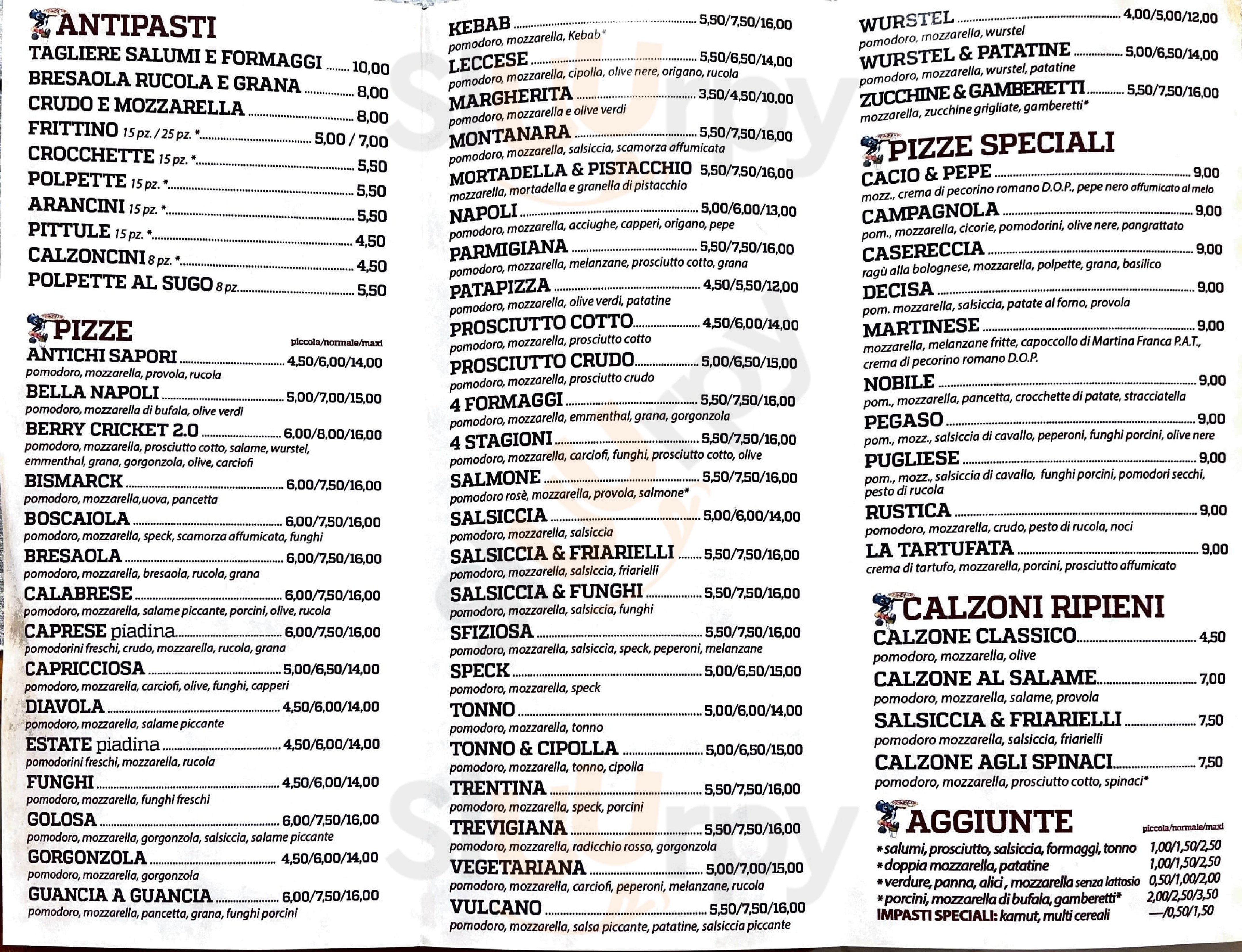 Berry Cricket 2.0 Monteroni di Lecce menù 1 pagina