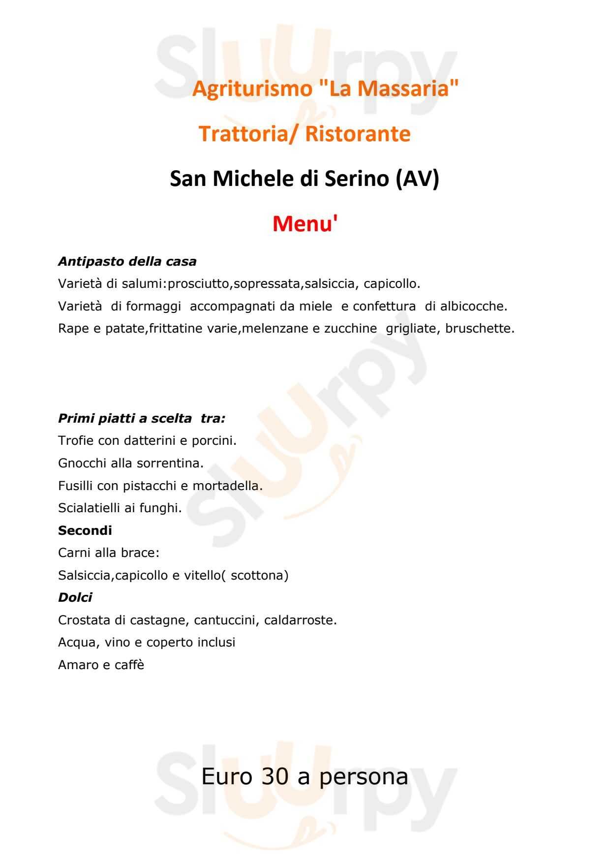 Ristorante La Massaria San Michele di Serino menù 1 pagina