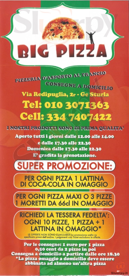 BIG PIZZA Genova menù 1 pagina