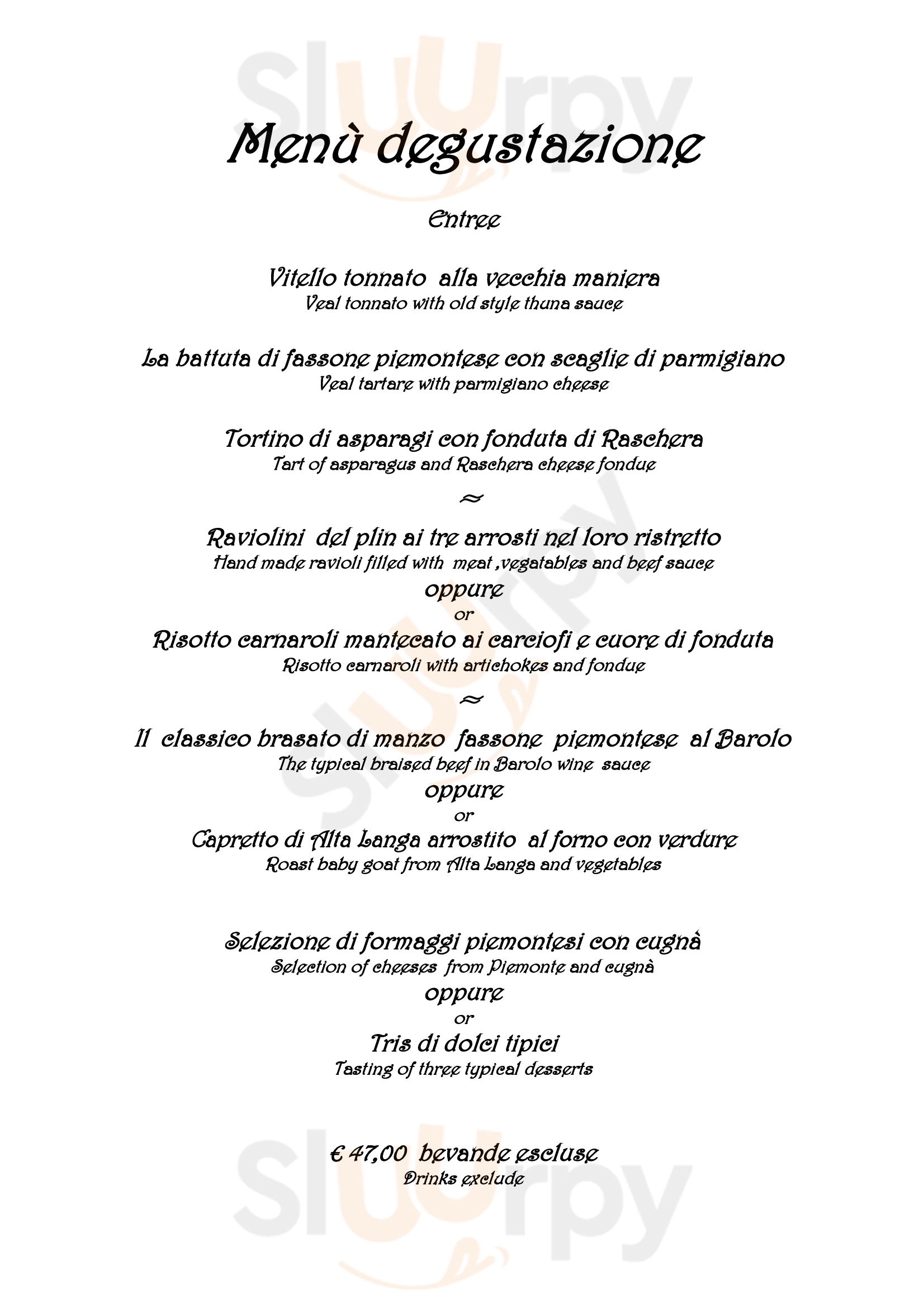 Bovio Restaurant La Morra menù 1 pagina