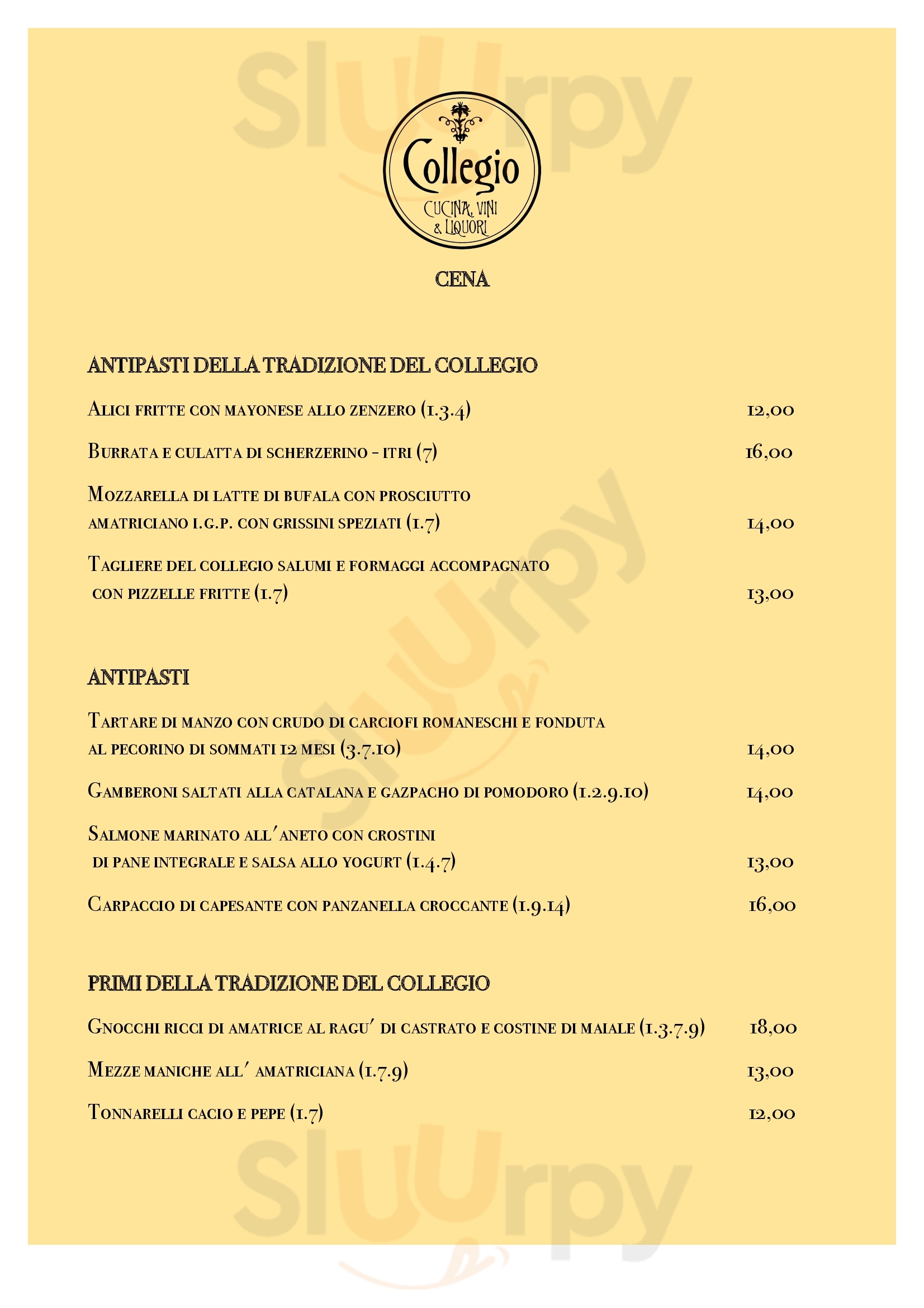 Collegio – Vini Liquori & Cibo Roma menù 1 pagina