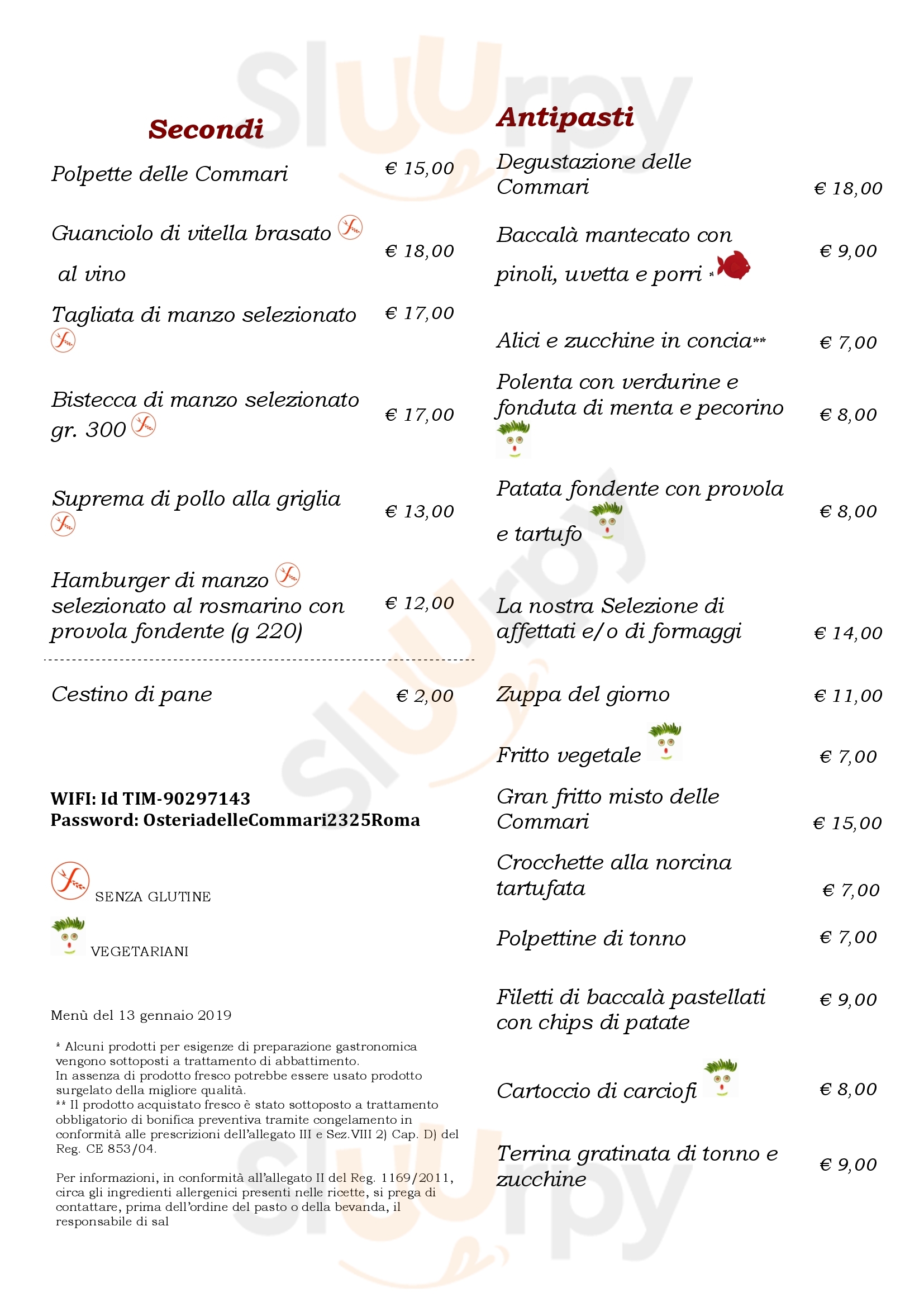 Osteria delle Commari Milano menù 1 pagina