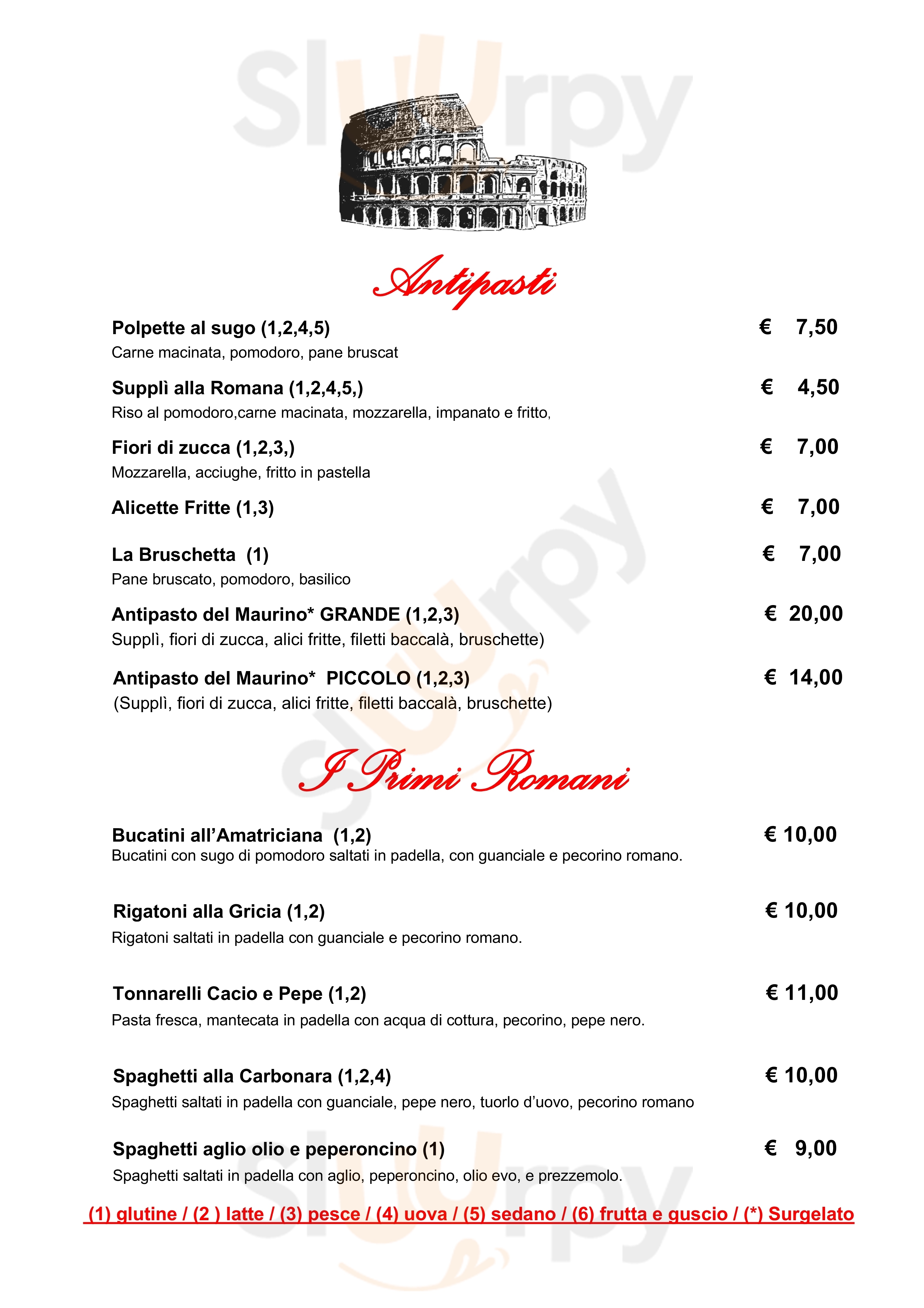 Osteria Maurino Milano menù 1 pagina