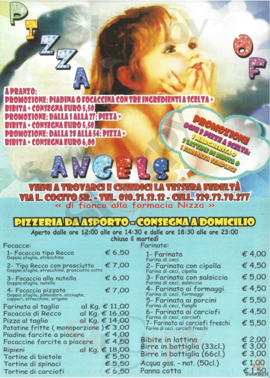PIZZA OF ANGELS Genova menù 1 pagina
