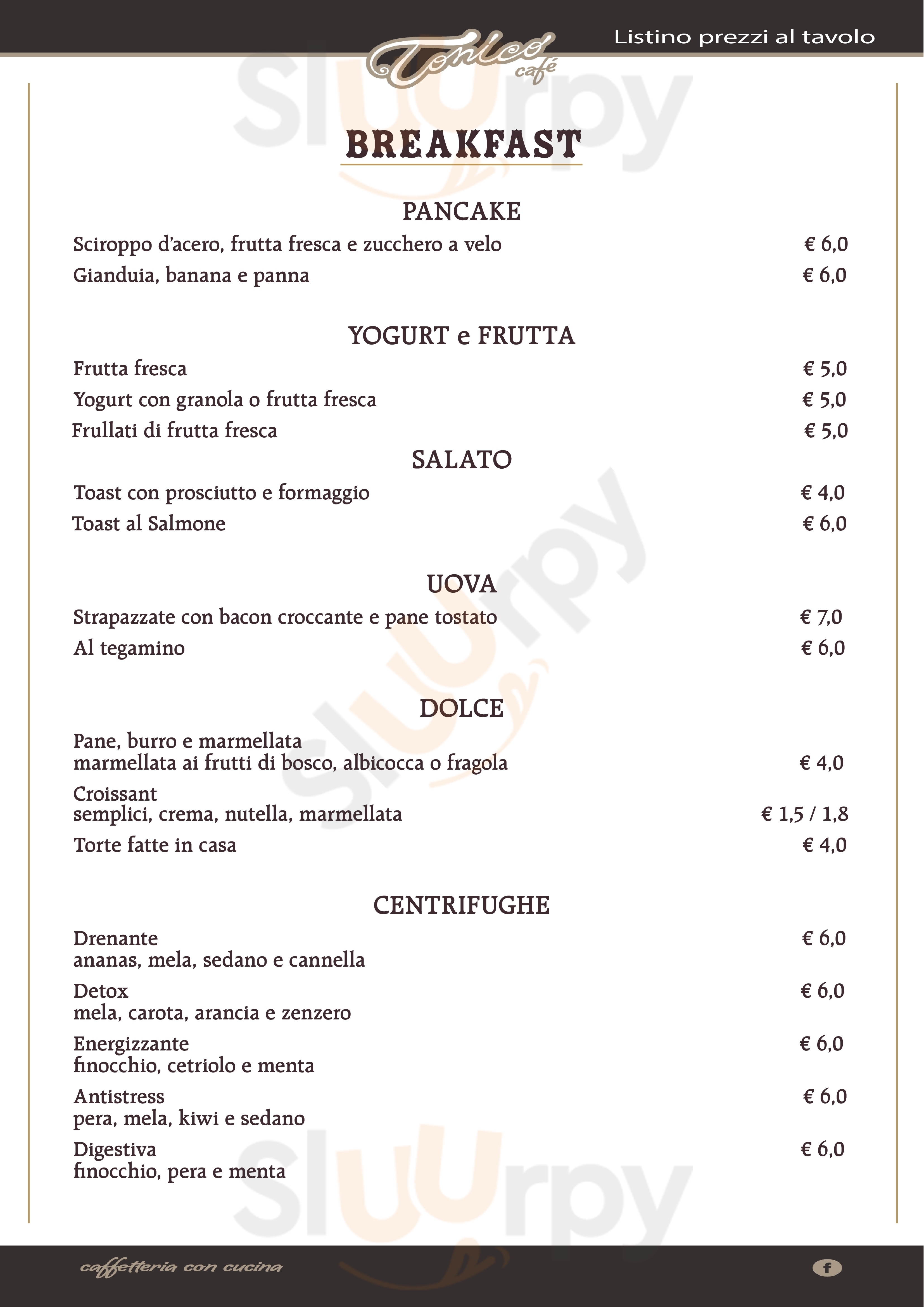 Tonico Café Roma menù 1 pagina