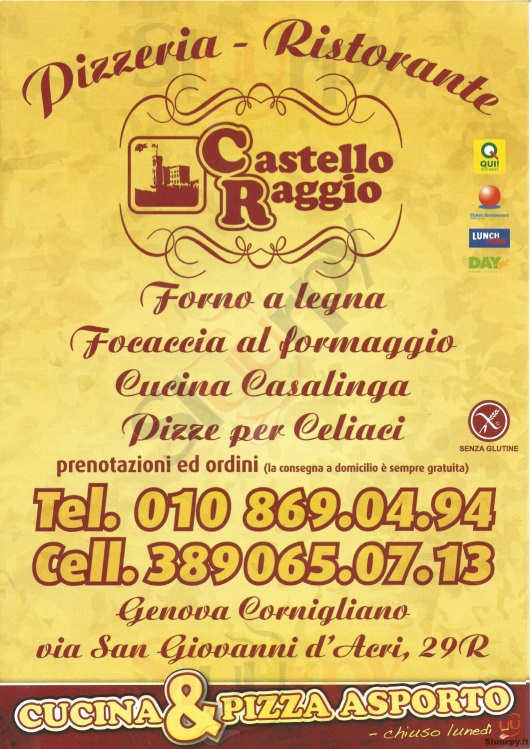 CASTELLO RAGGIO Genova menù 1 pagina